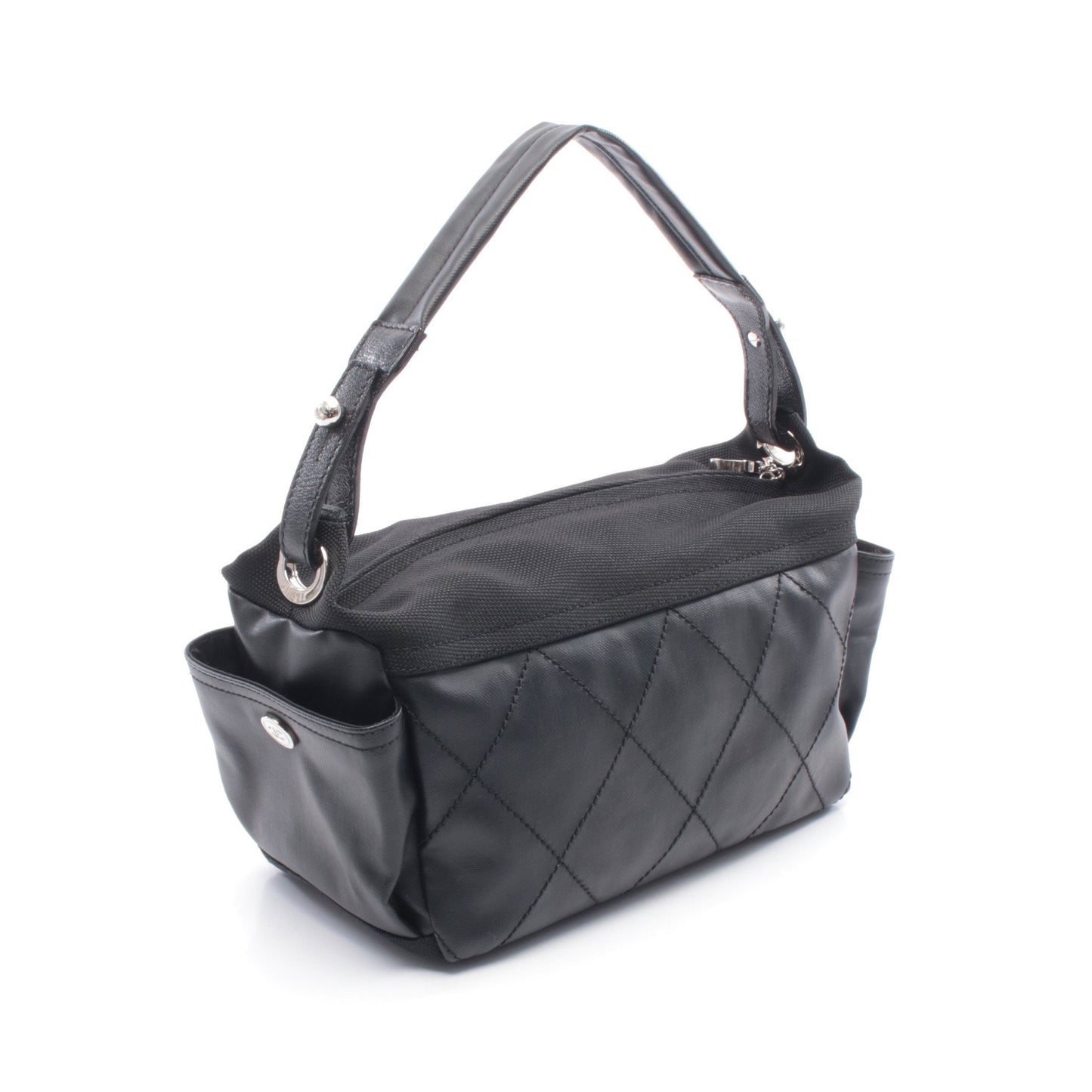 パリビアリッツ ワンショルダーバッグ コーティングキャンバス レザー ブラック シルバー金具 シャネル バッグ CHANEL
