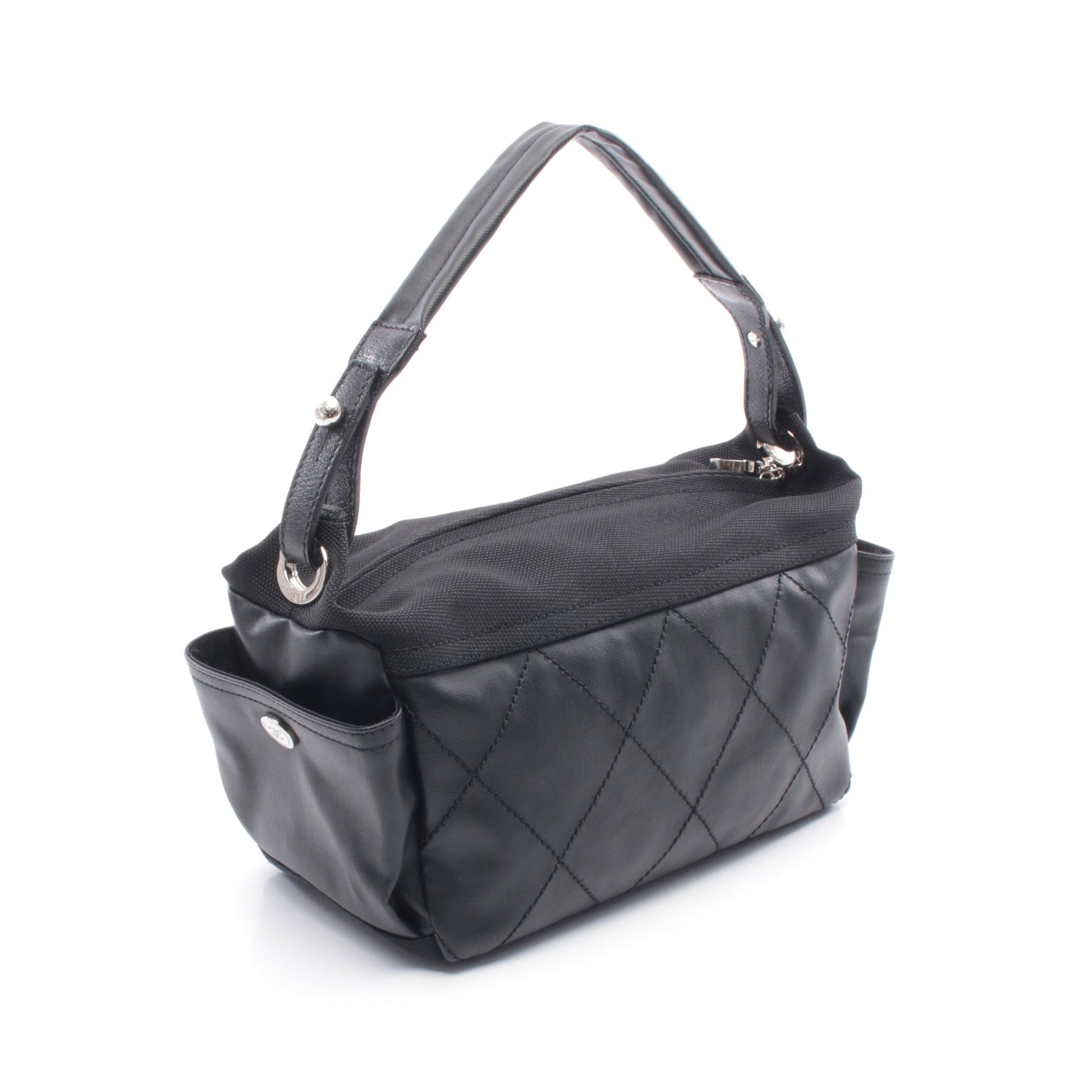 パリビアリッツ ワンショルダーバッグ コーティングキャンバス レザー ブラック シルバー金具 シャネル バッグ CHANEL