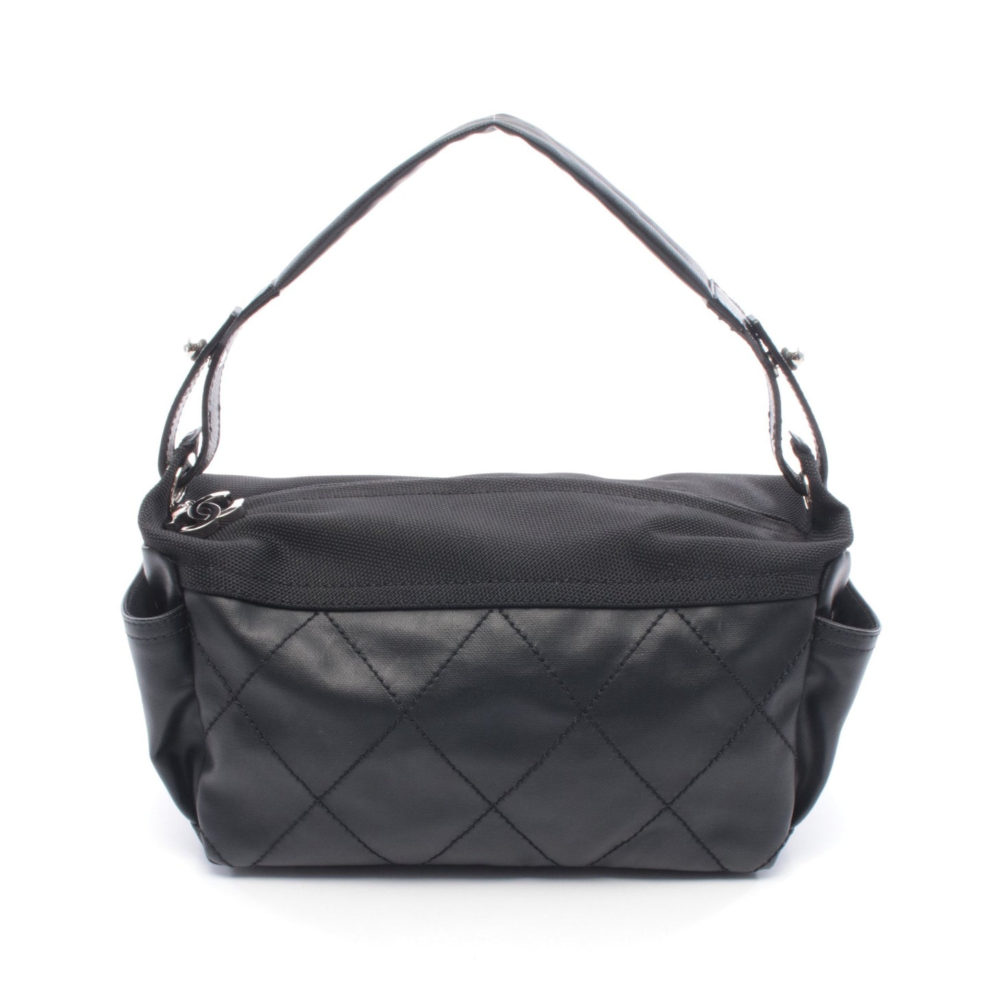 パリビアリッツ ワンショルダーバッグ コーティングキャンバス レザー ブラック シルバー金具 シャネル バッグ CHANEL