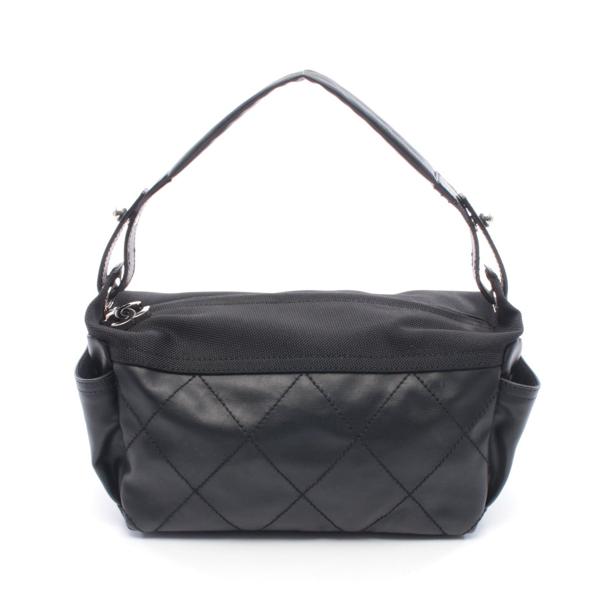 パリビアリッツ ワンショルダーバッグ コーティングキャンバス レザー ブラック シルバー金具 シャネル バッグ CHANEL