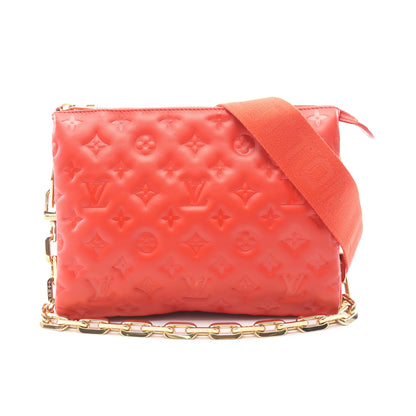 クッサンPM モノグラムエンボス ルージュ チェーンショルダーバッグ レザー レッド 2WAY ルイヴィトン バッグ LOUIS VUITTON