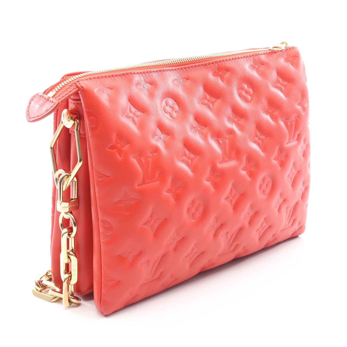クッサンPM モノグラムエンボス ルージュ チェーンショルダーバッグ レザー レッド 2WAY ルイヴィトン バッグ LOUIS VUITTON