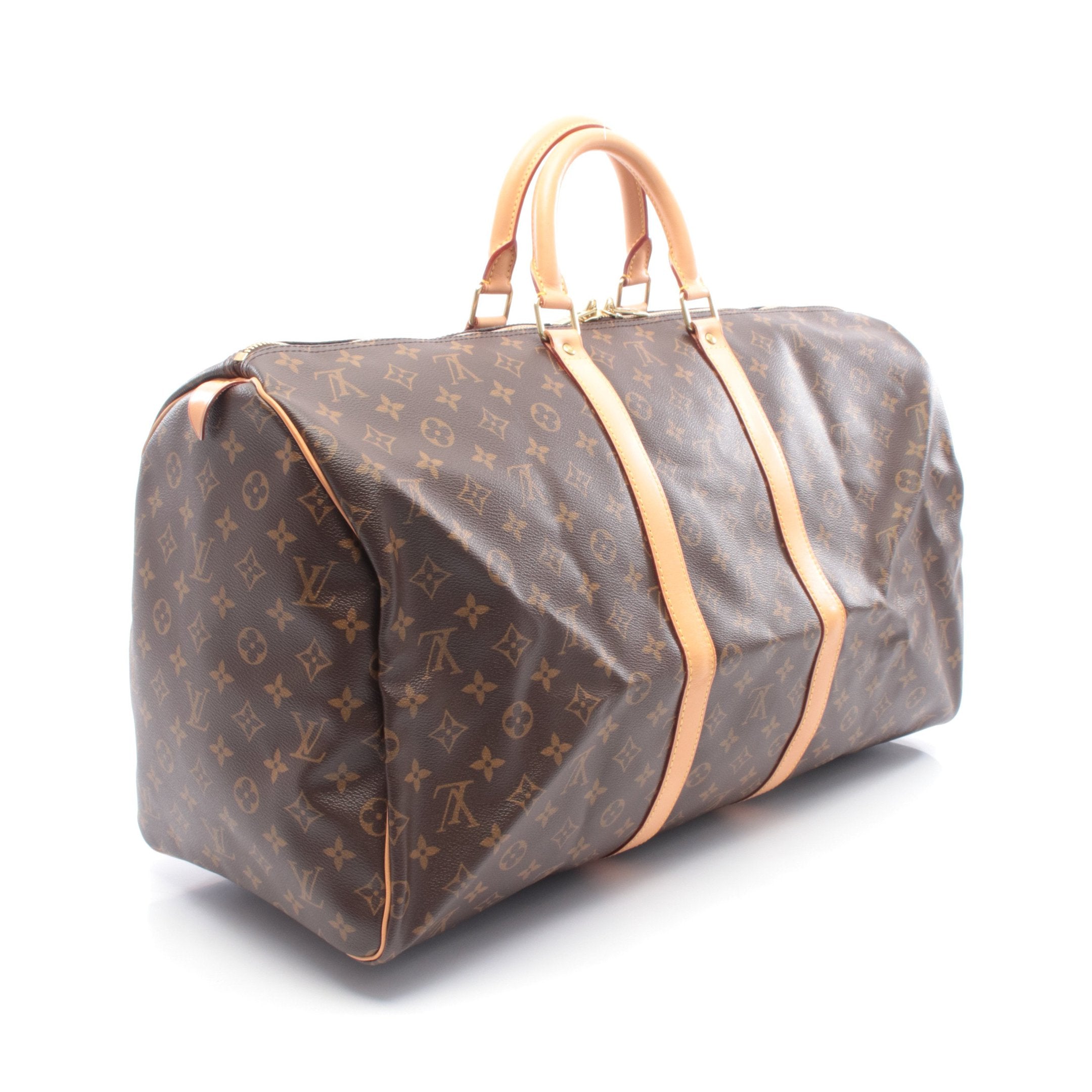 キーポル55 モノグラム ボストンバッグ PVC レザー ブラウン ルイ