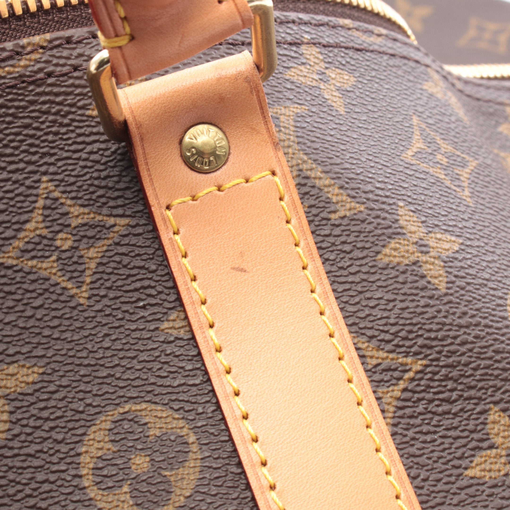 キーポル55 モノグラム ボストンバッグ PVC レザー ブラウン ルイ