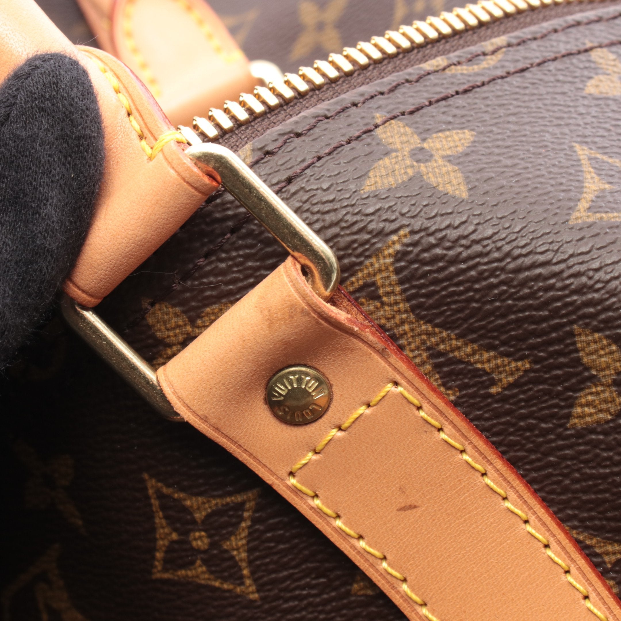 キーポル55 モノグラム ボストンバッグ PVC レザー ブラウン ルイ