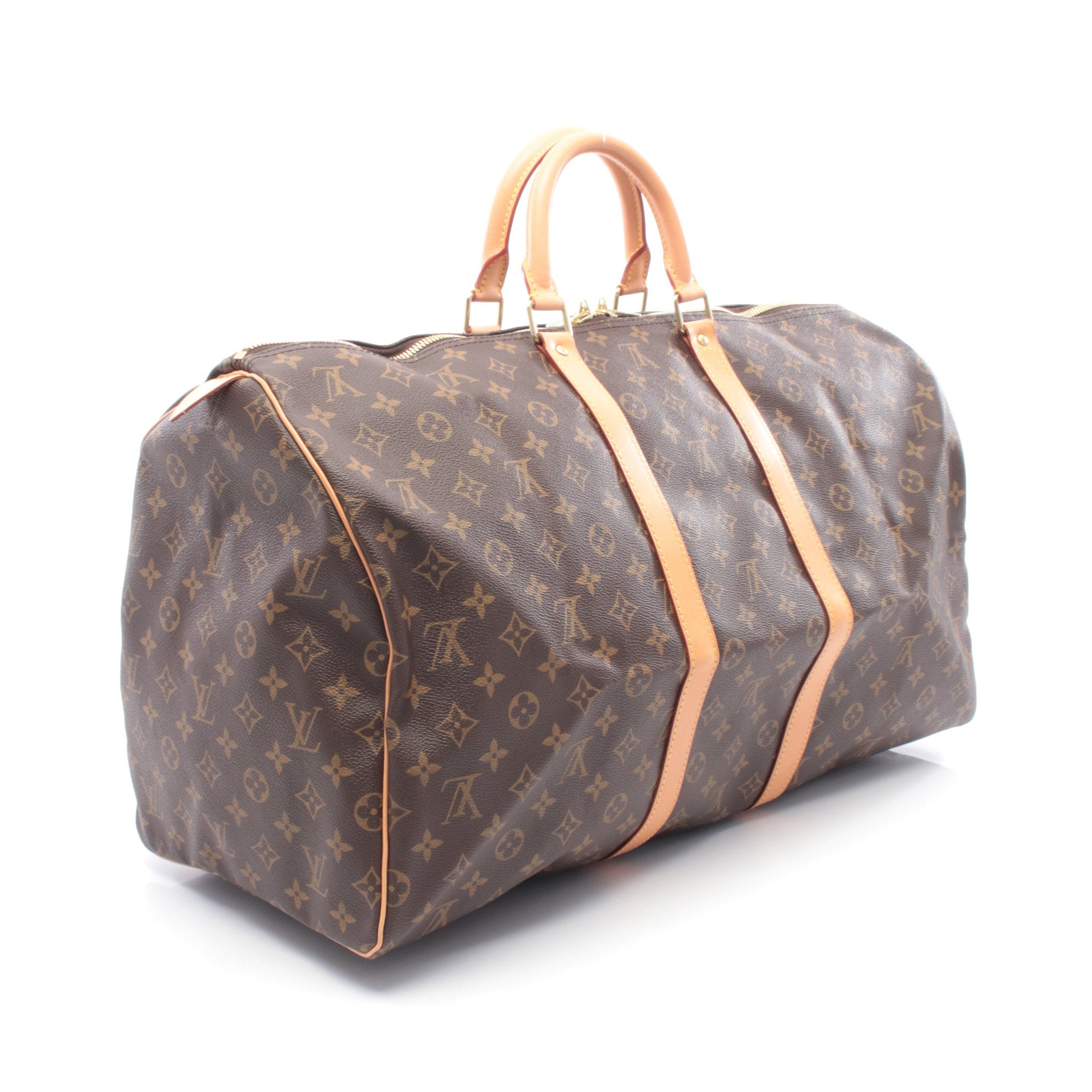 キーポル55 モノグラム ボストンバッグ PVC レザー ブラウン ルイ