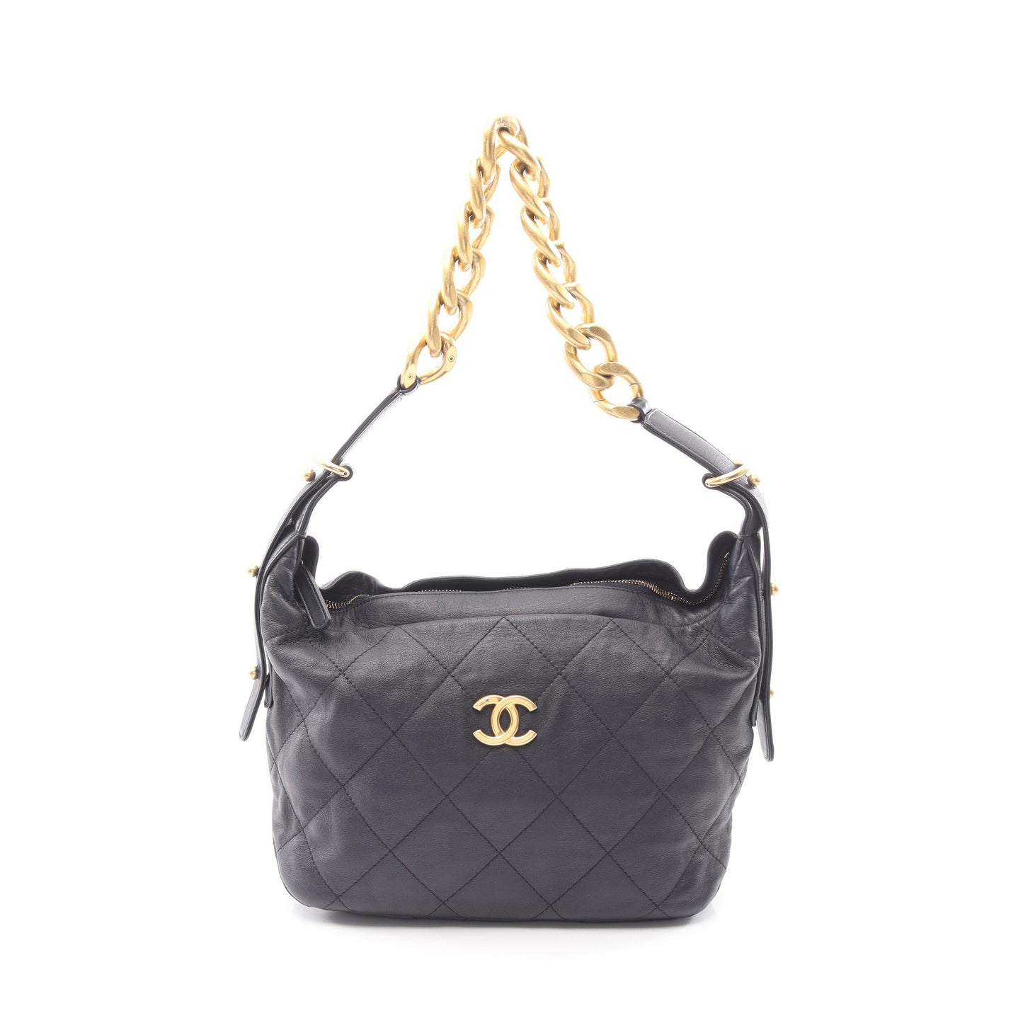 マトラッセ チェーンショルダーバッグ ラムスキン ネイビー ゴールド金具 シャネル バッグ CHANEL