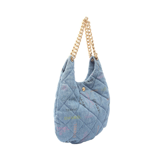 マトラッセ ホーボー ワンショルダーバッグ デニム ブルー マルチカラー ゴールド金具 シャネル バッグ CHANEL