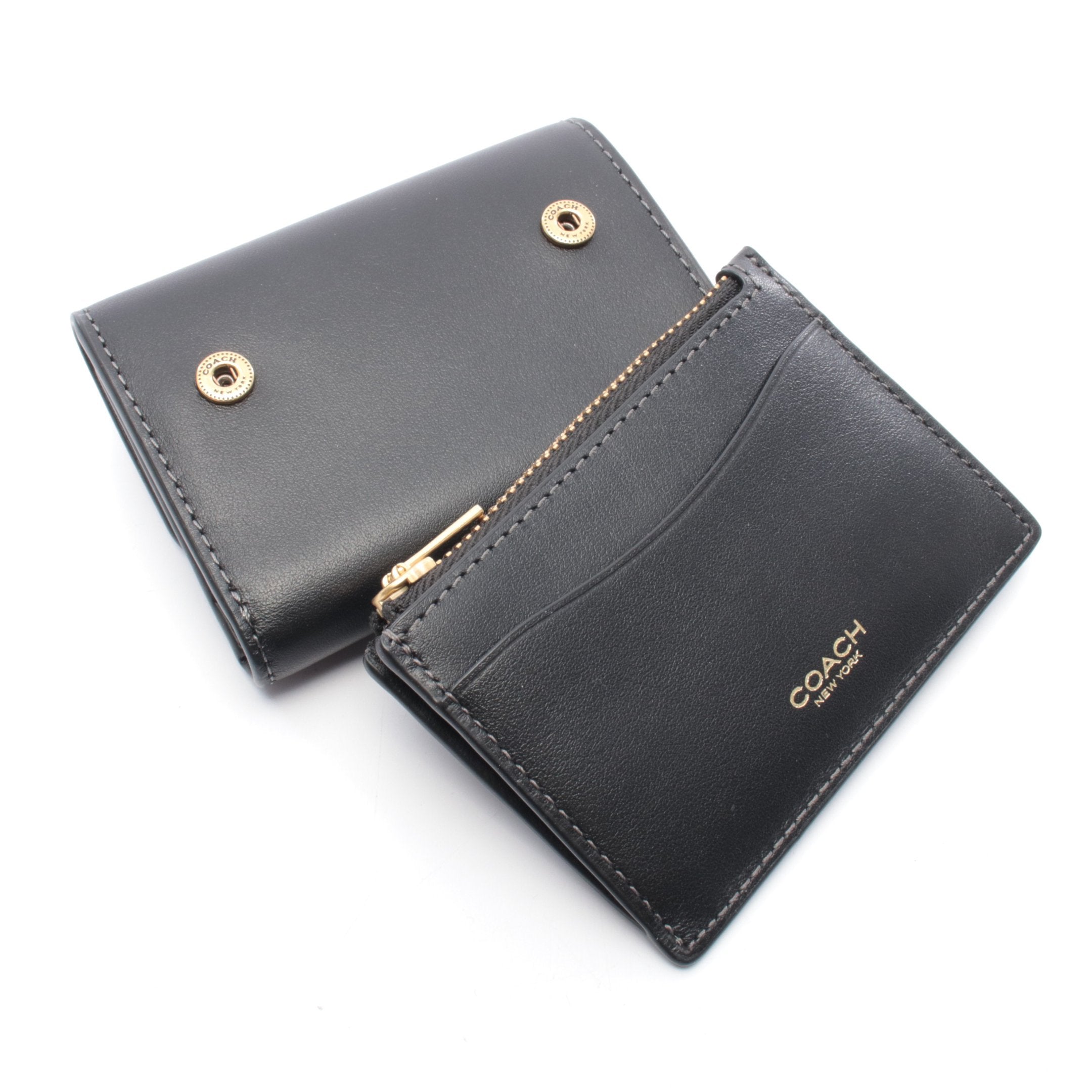 ESSENTIAL CARD HOLDER WALLET 三つ折り財布 レザー ブラック コーチ