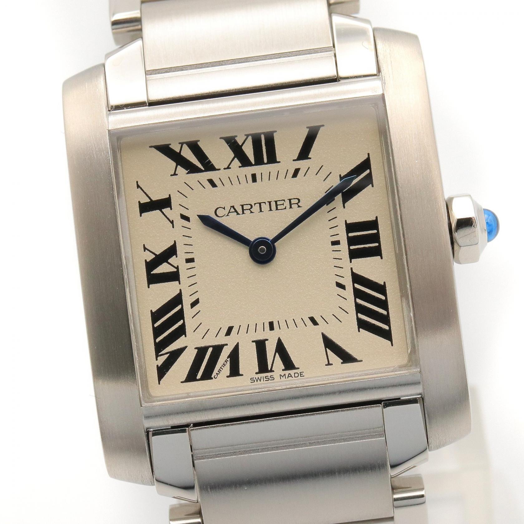 タンクフランセーズ MM ボーイズ 腕時計 クオーツ SS アイボリー カルティエ 時計 Cartier