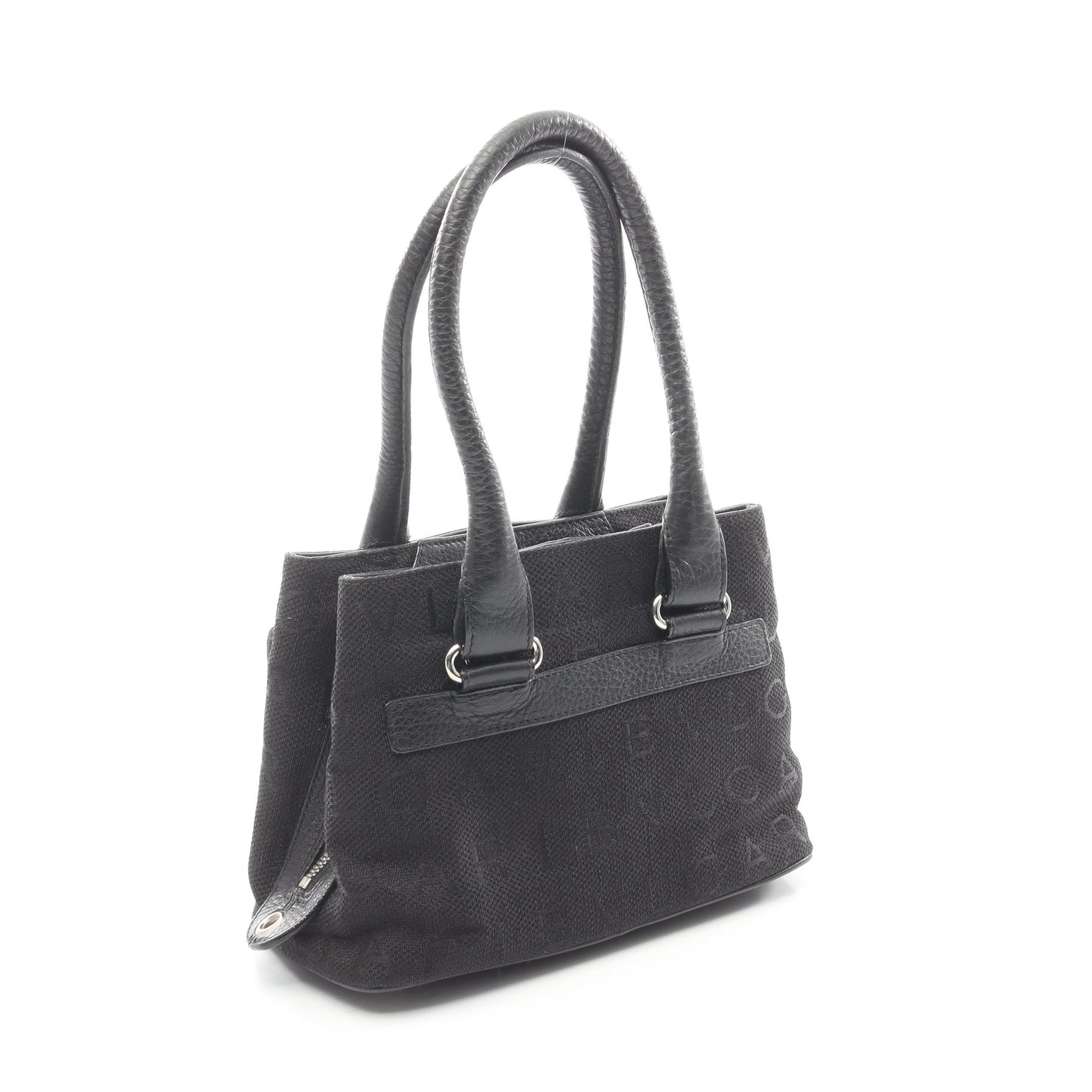 ロゴマニア ハンドバッグ キャンバス レザー ブラック 2WAY ブルガリ バッグ BVLGARI