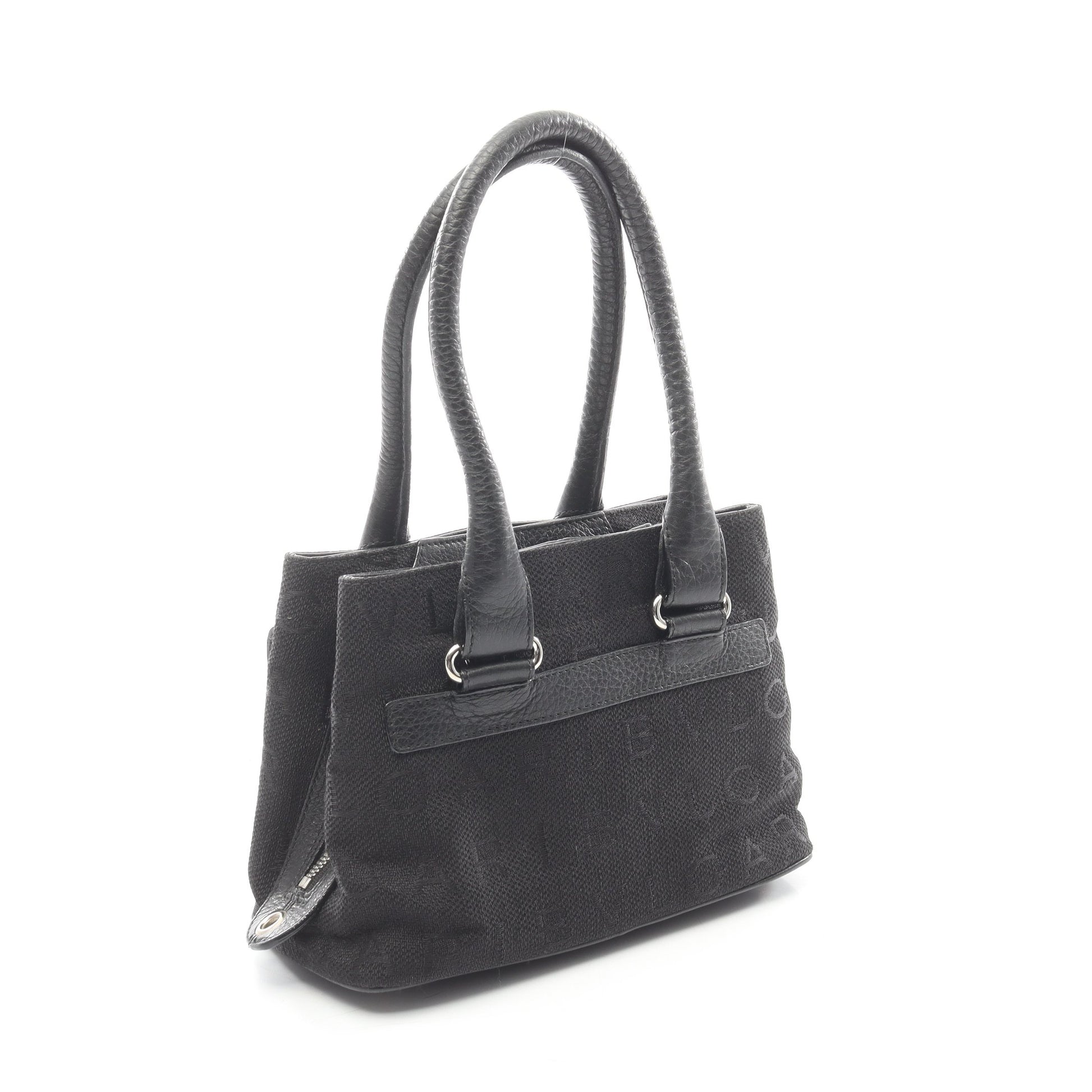 ロゴマニア ハンドバッグ キャンバス レザー ブラック 2WAY ブルガリ バッグ BVLGARI