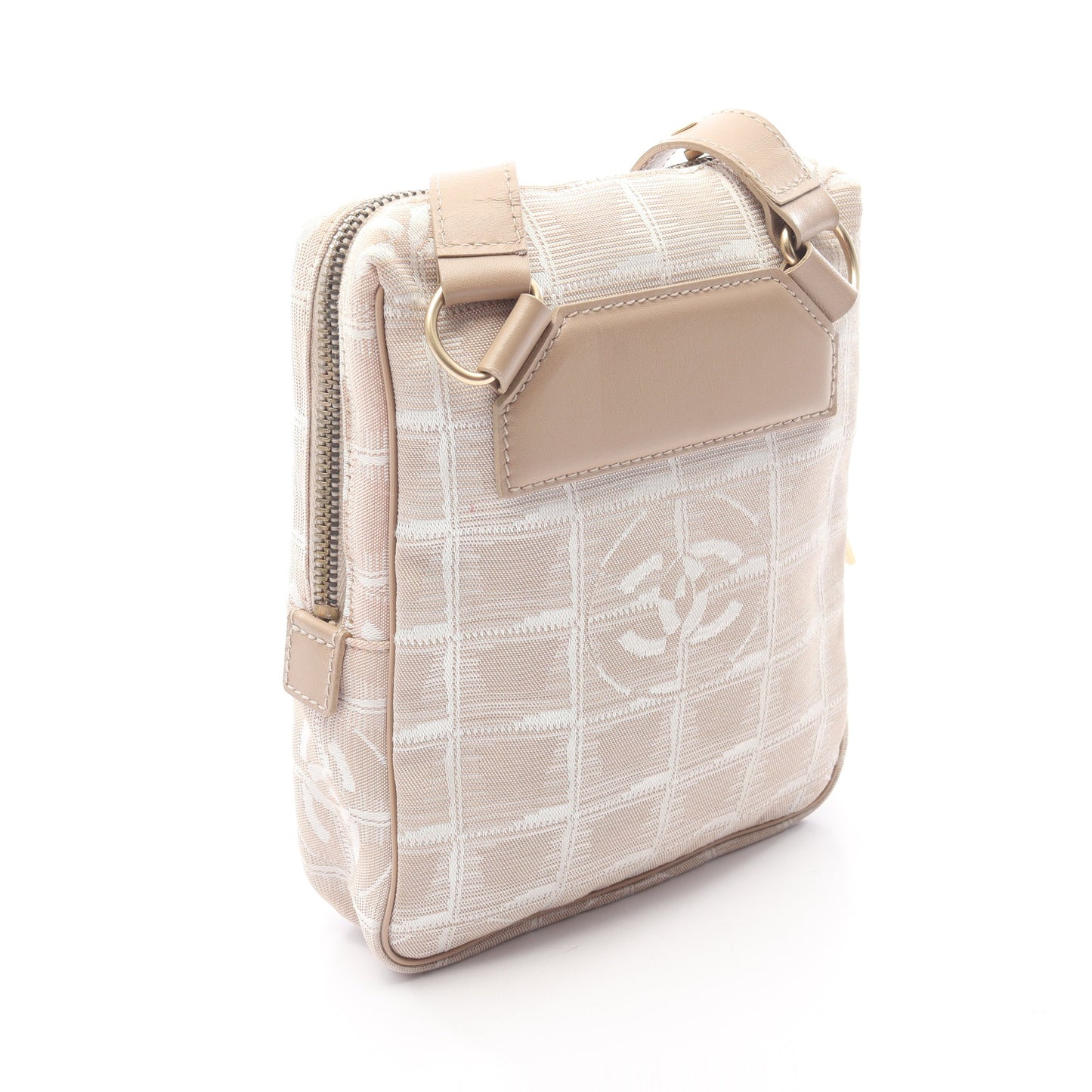 ニュートラベルライン ショルダーバッグ ナイロンキャンバス レザー ベージュ シルバー金具 シャネル バッグ CHANEL