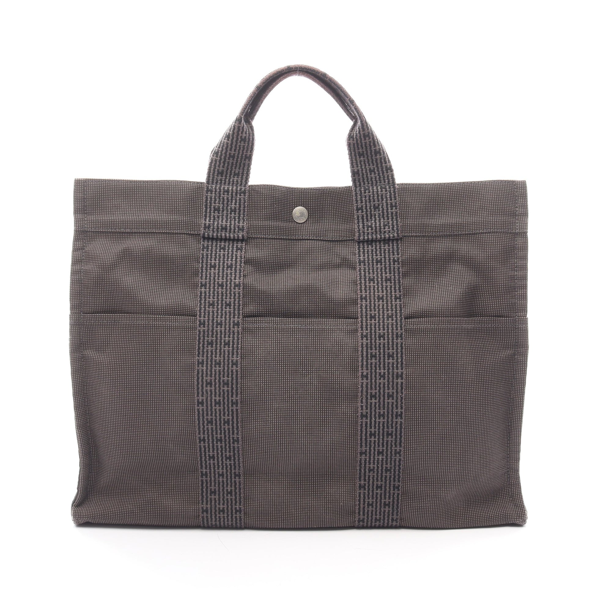エールラインMM ハンドバッグ トートバッグ ナイロンキャンバス ダークグレー シルバー金具 エルメス バッグ HERMES