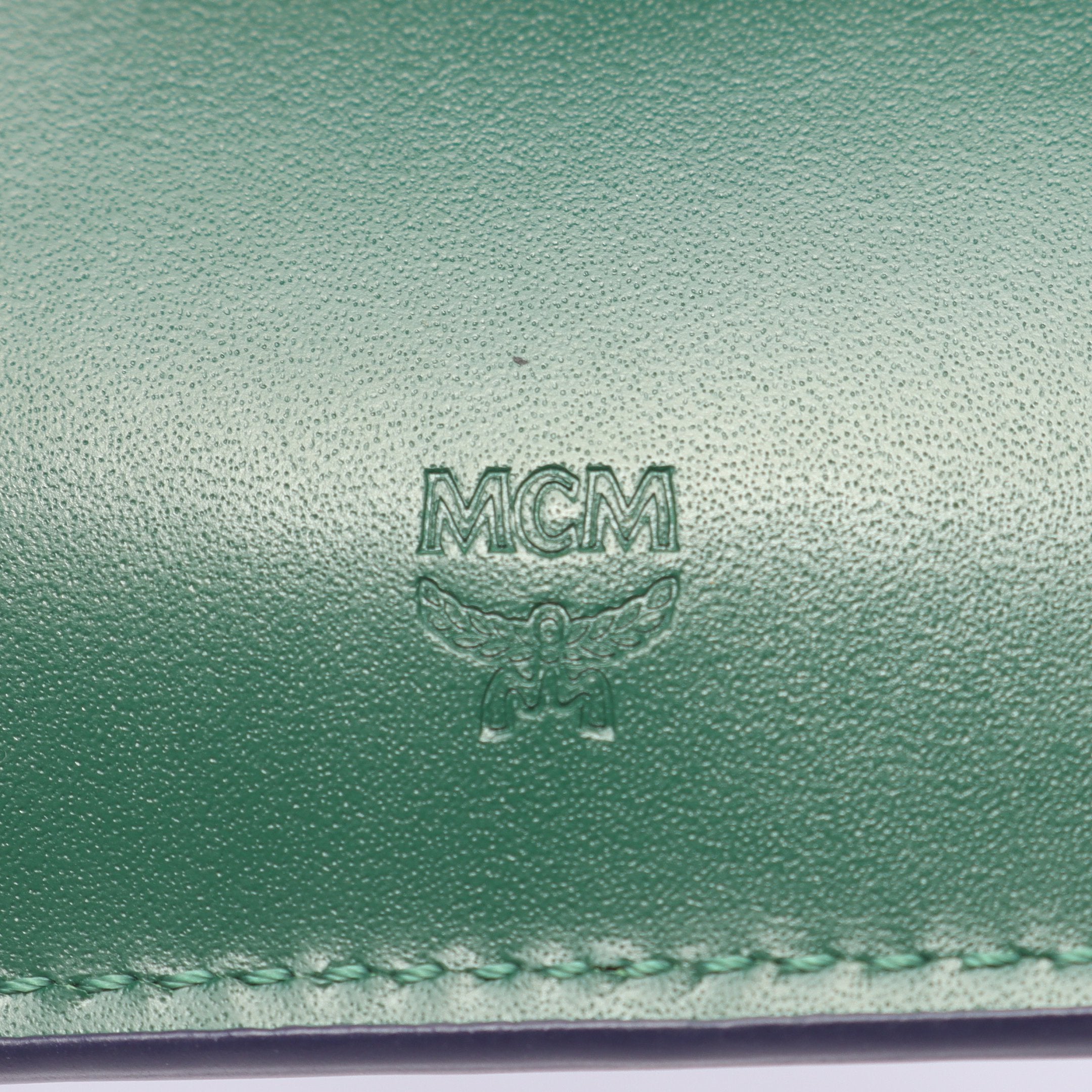 MCM　人気折り財布　レア　ライオン 二つ折り財布 ライオン レザー ブルー グリーン エムシーエム – RECLO