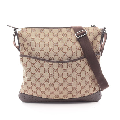 GGキャンバス ショルダーバッグ キャンバス レザー ベージュ ダークブラウン グッチ バッグ GUCCI