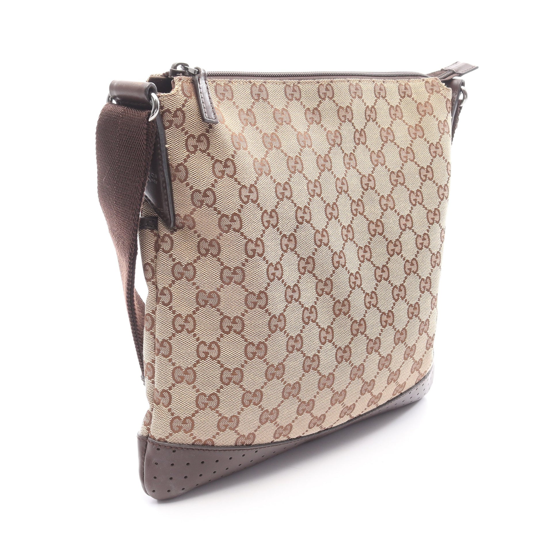GGキャンバス ショルダーバッグ キャンバス レザー ベージュ ダークブラウン グッチ バッグ GUCCI