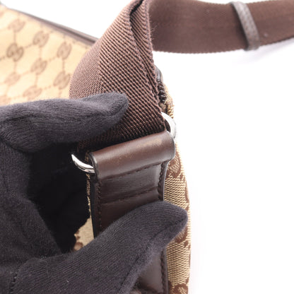 GGキャンバス ショルダーバッグ キャンバス レザー ベージュ ダークブラウン グッチ バッグ GUCCI