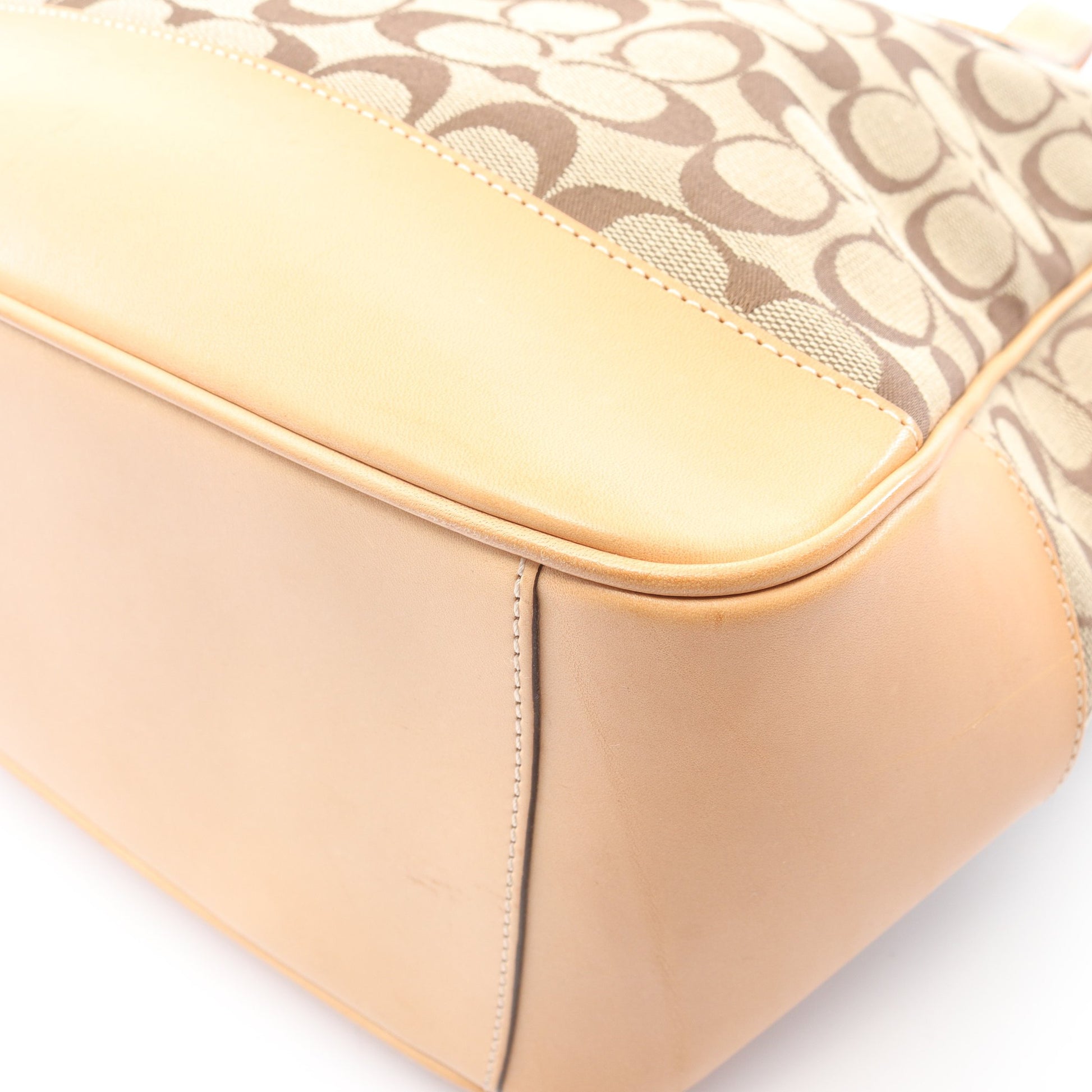 シグネチャー ハンドバッグ トートバッグ キャンバス レザー ベージュ ライトブラウン コーチ バッグ COACH