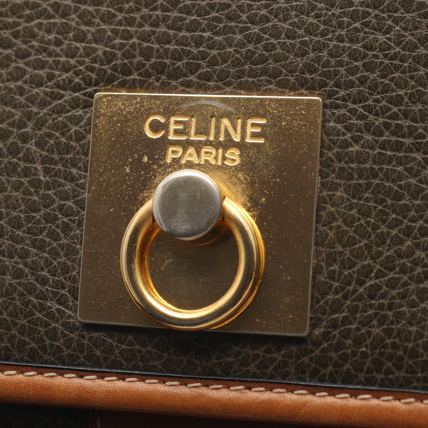 ガンチーニ ショルダーバッグ レザー カーキグリーン ライトブラウン セリーヌ バッグ CELINE