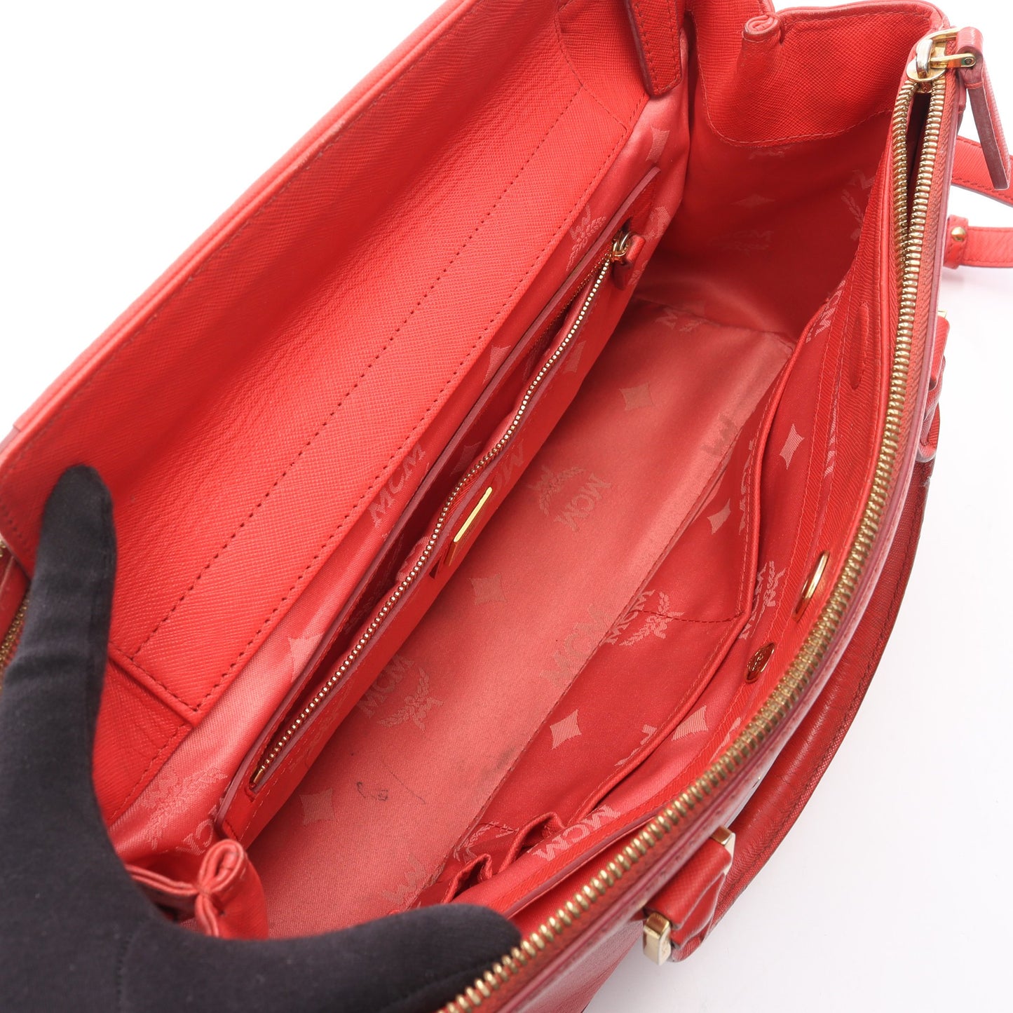 ハンドバッグ トートバッグ レザー ピンクレッド 2WAY エムシーエム