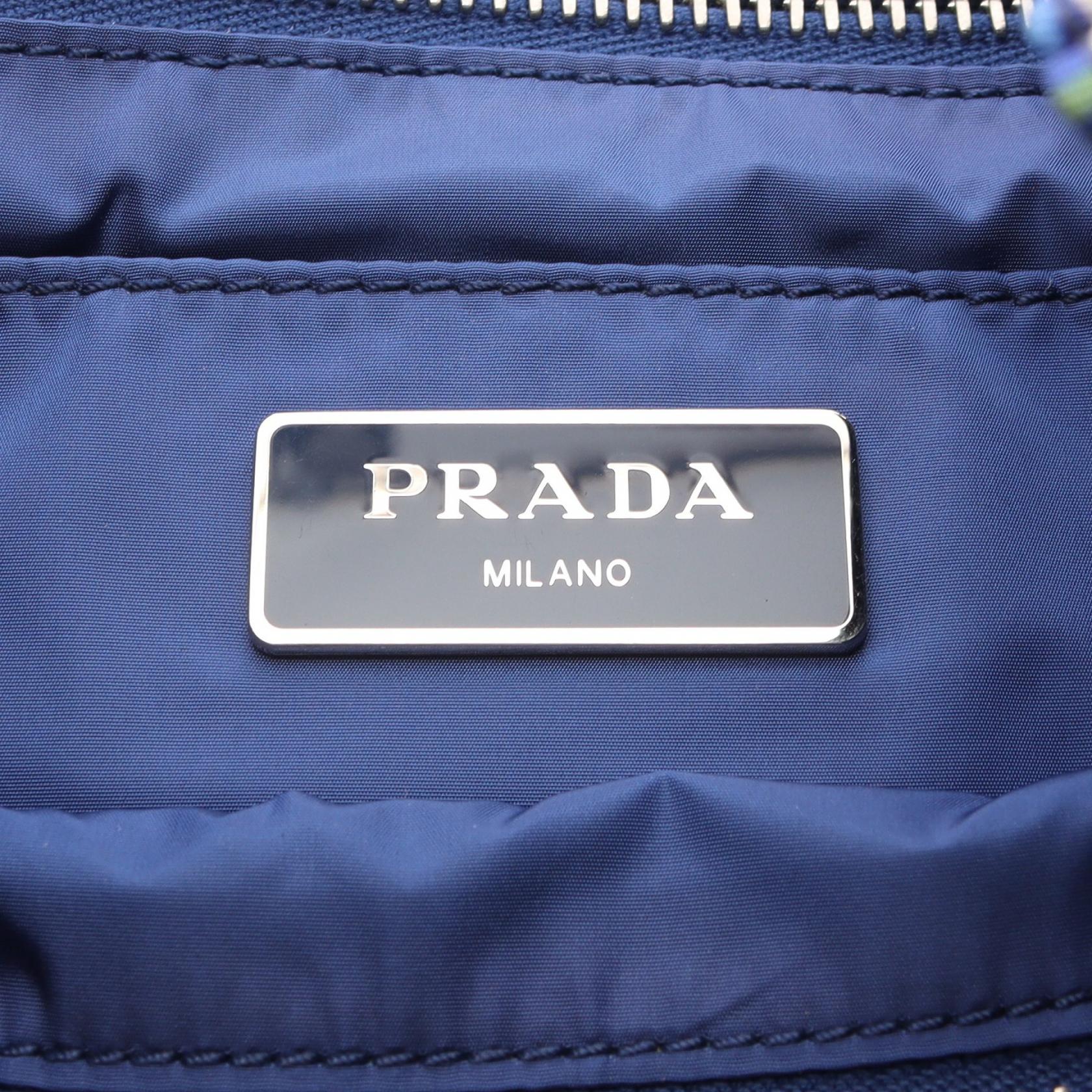 TESSUTO STAMPATO ハンドバッグ トートバッグ ナイロン サフィアーノレザー ブルー マルチカラー プラダ バッグ PRADA