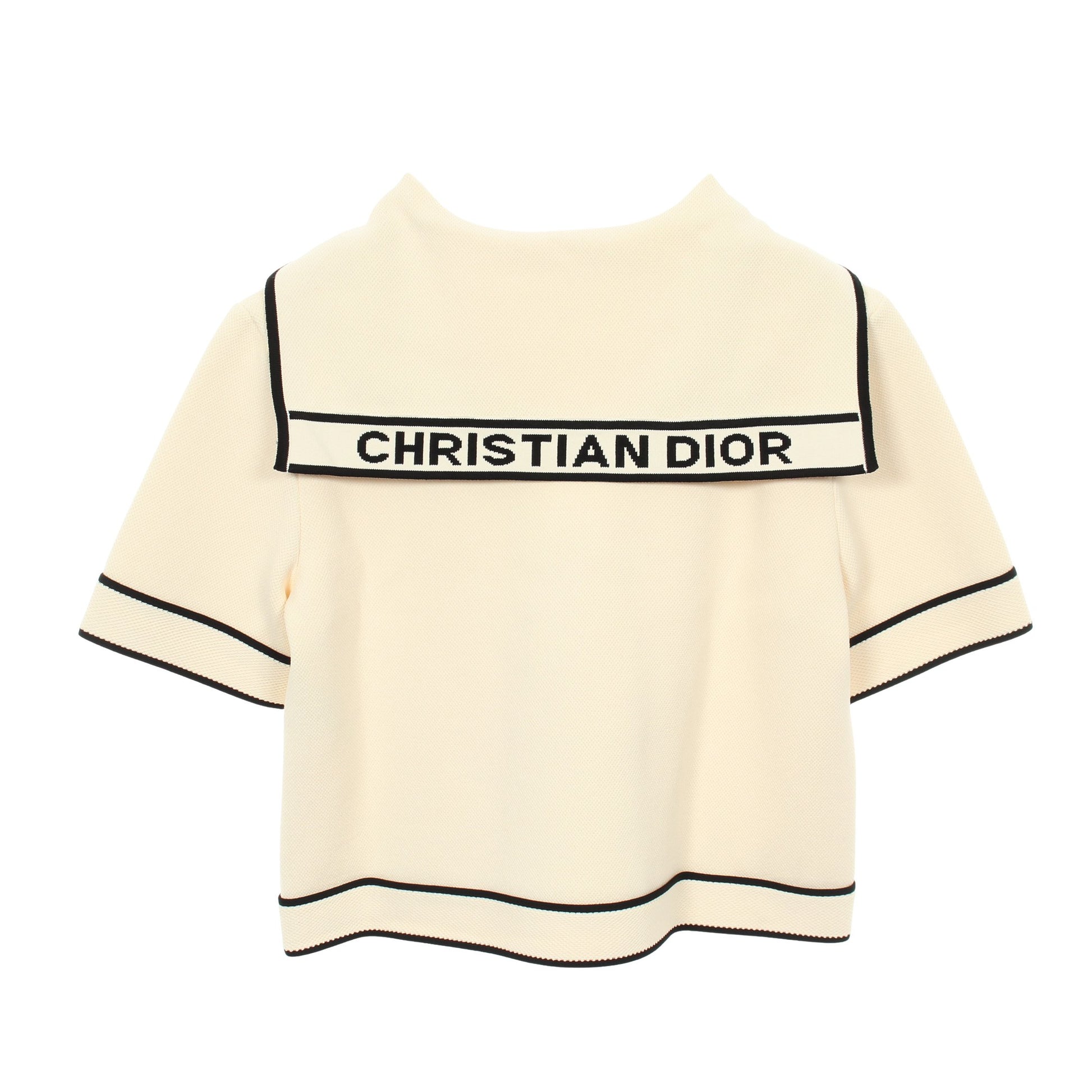 セーラーカラー ショートスリーブ ジャケット レーヨン オフホワイト ブラック クリスチャンディオール アウター Christian Dior