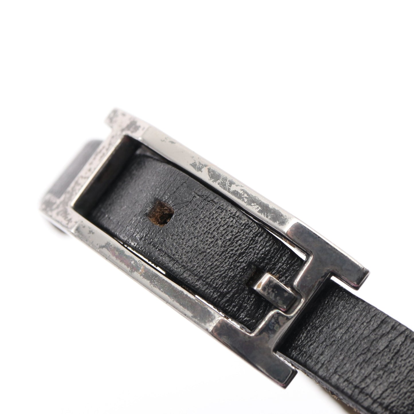 アピ3 タンデム ブレスレット レザー ブラック シルバー □G刻印 エルメス アクセサリー HERMES