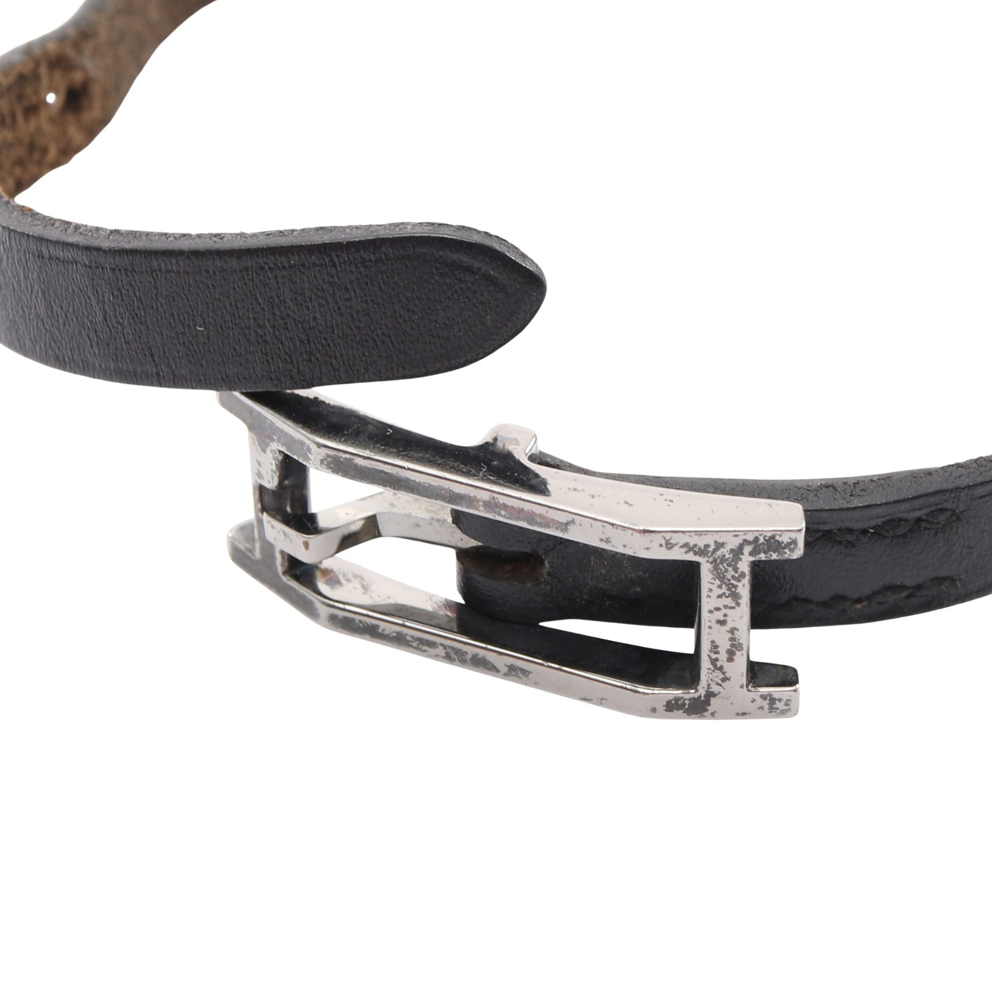 アピ3 タンデム ブレスレット レザー ブラック シルバー □G刻印 エルメス アクセサリー HERMES