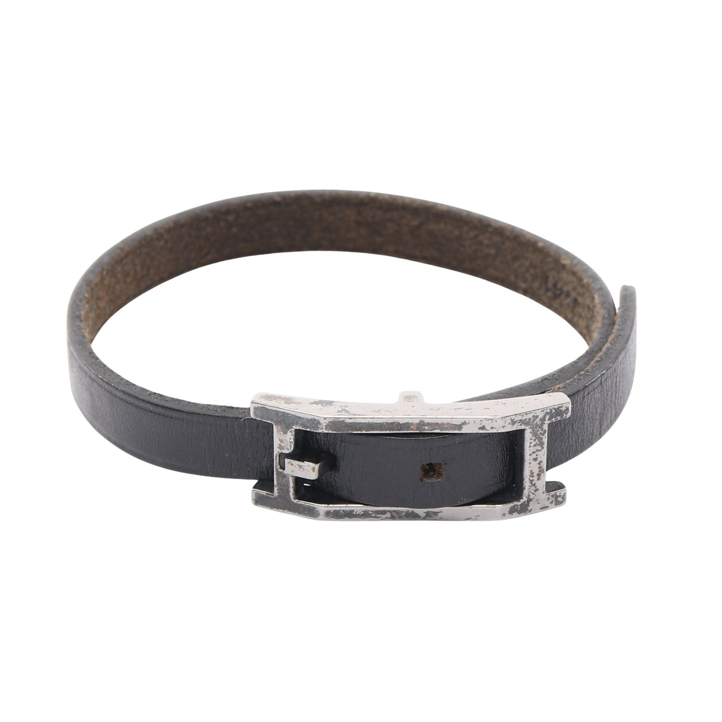 アピ3 タンデム ブレスレット レザー ブラック シルバー □G刻印 エルメス アクセサリー HERMES