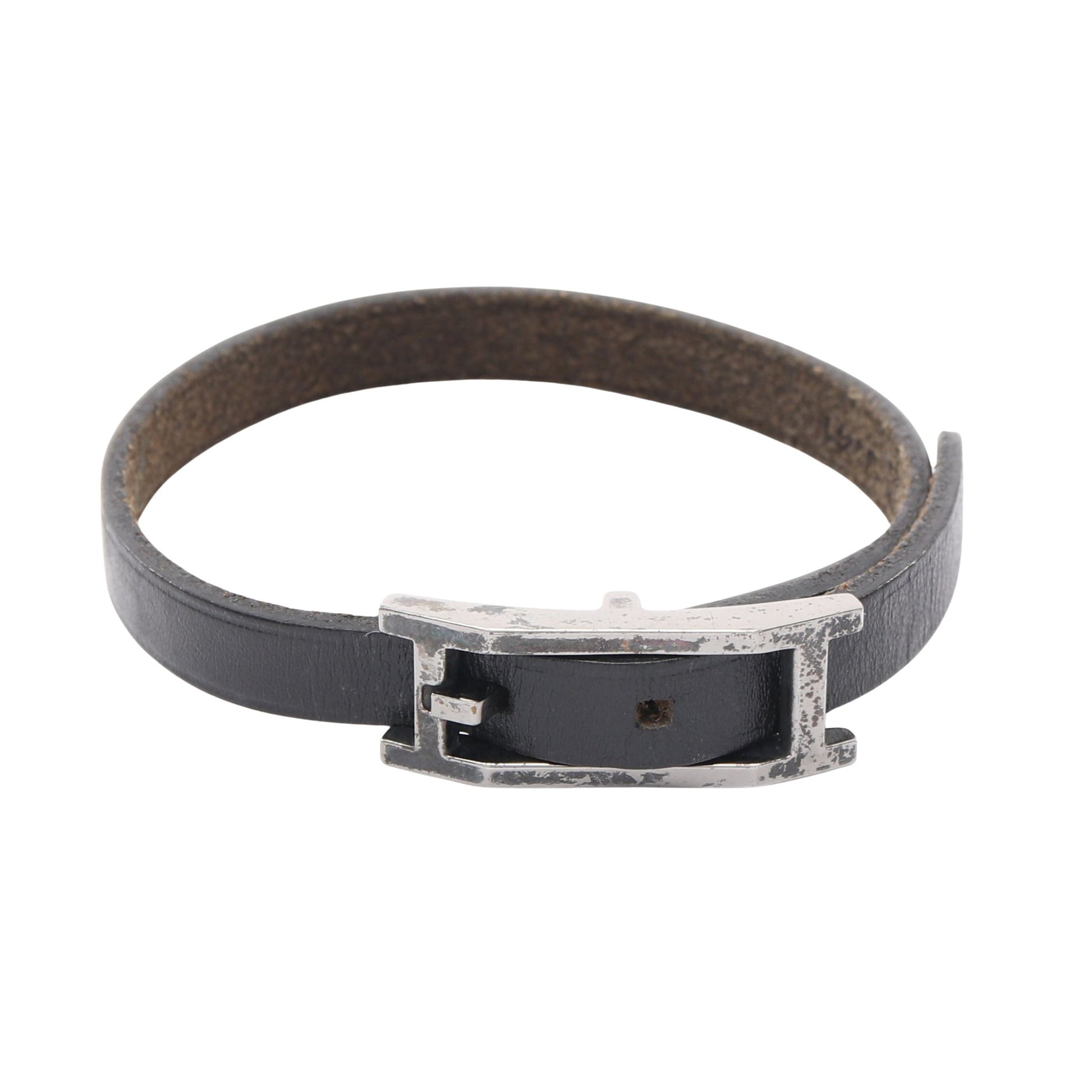 アピ3 タンデム ブレスレット レザー ブラック シルバー □G刻印 エルメス アクセサリー HERMES