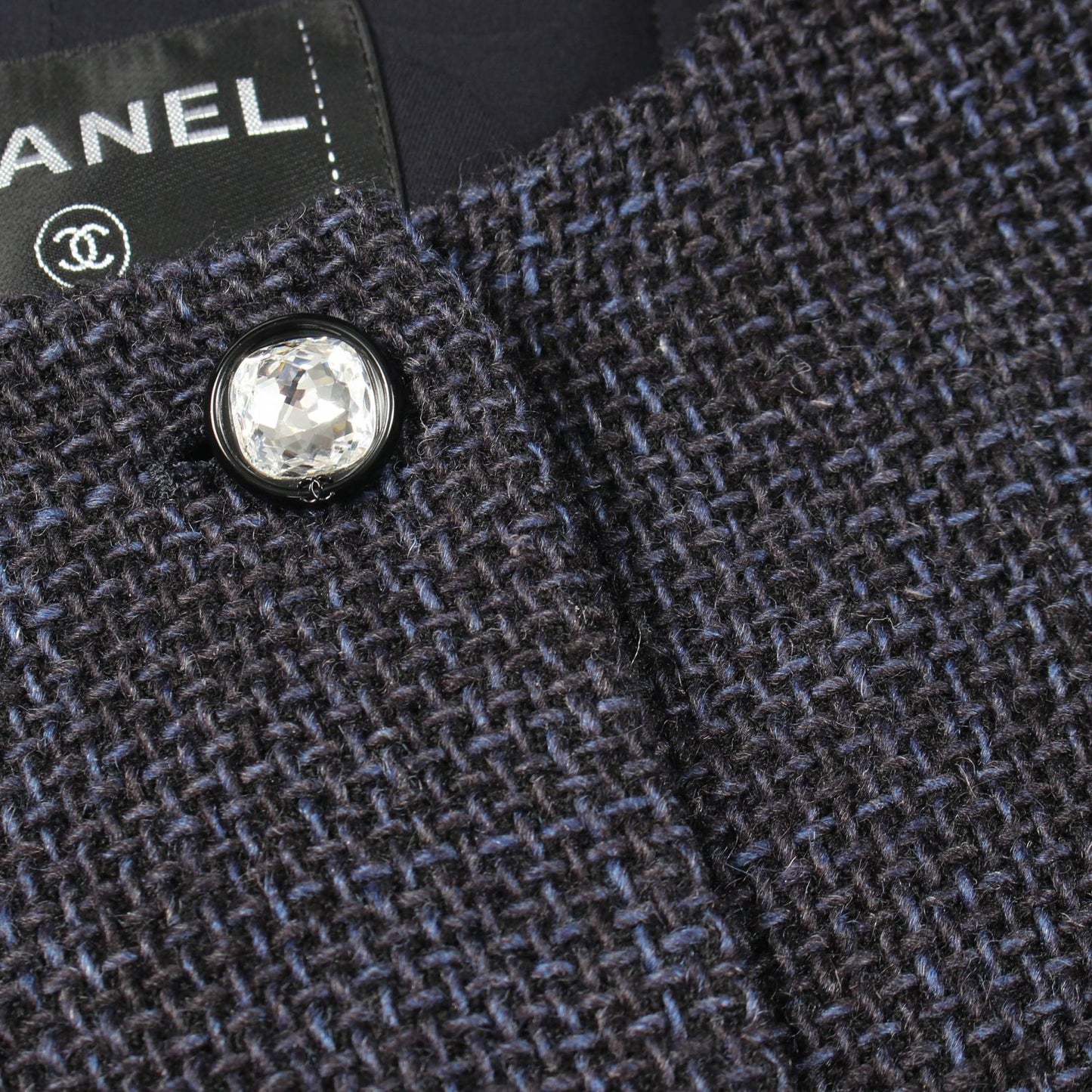 ビジューボタン ツイード ノーカラージャケット ウール ネイビー シャネル アウター CHANEL