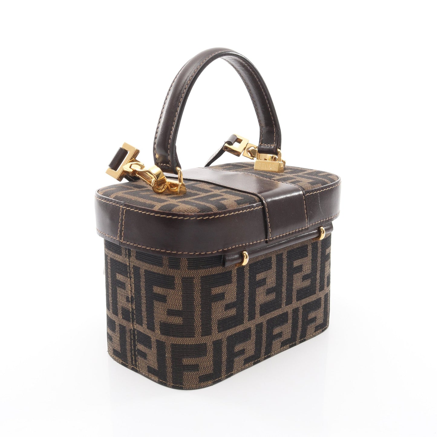 ズッカ バニティバッグ ハンドバッグ キャンバス レザー ブラウン ダークブラウン 2WAY フェンディ バッグ FENDI