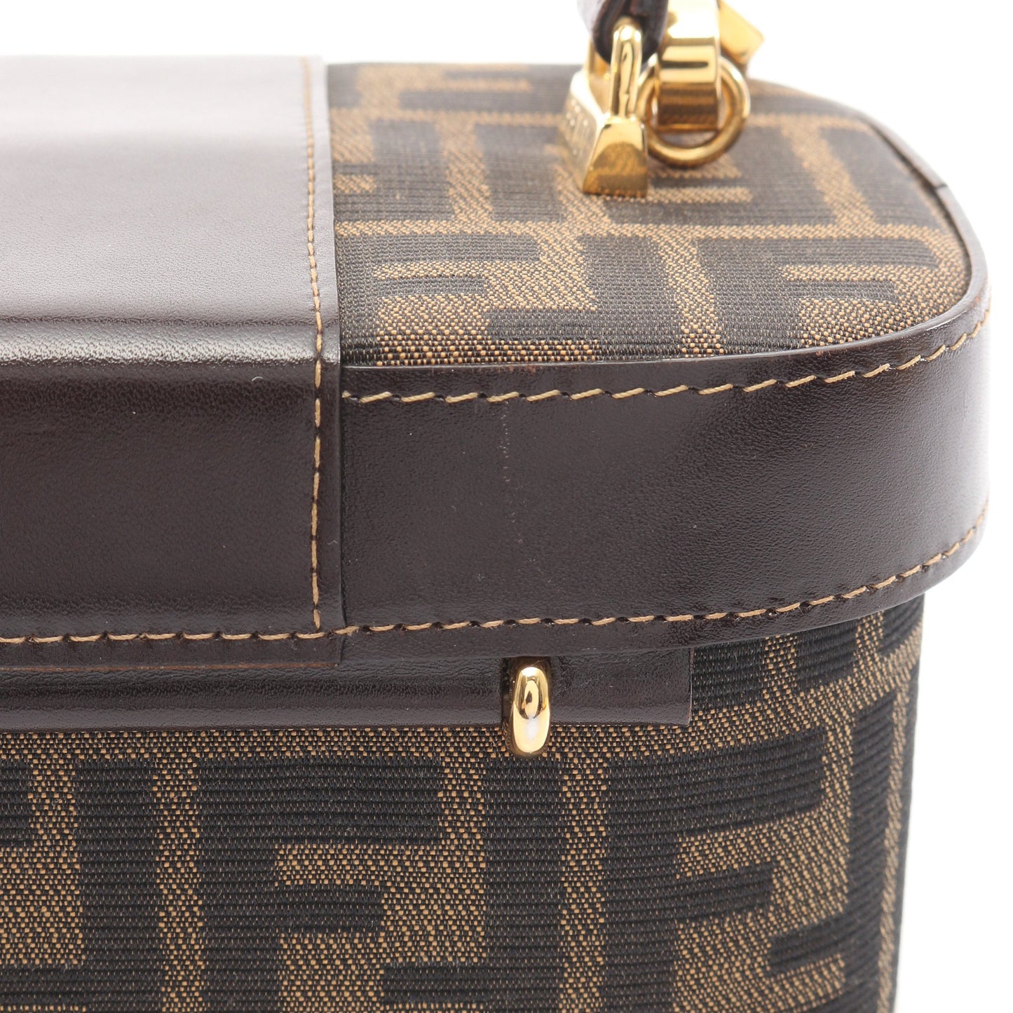 ズッカ バニティバッグ ハンドバッグ キャンバス レザー ブラウン ダークブラウン 2WAY フェンディ バッグ FENDI