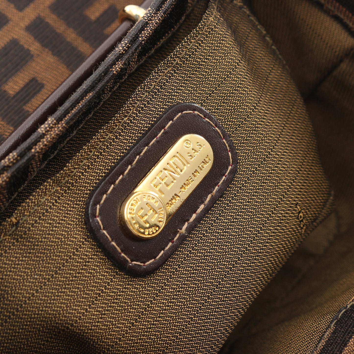 ズッカ バニティバッグ ハンドバッグ キャンバス レザー ブラウン ダークブラウン 2WAY フェンディ バッグ FENDI