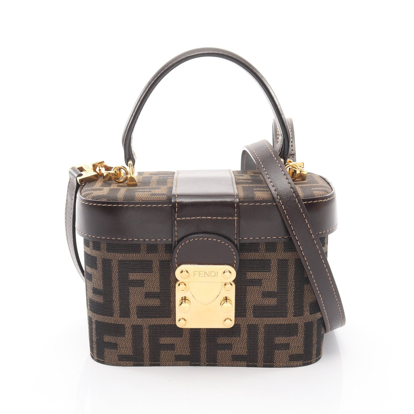 ズッカ バニティバッグ ハンドバッグ キャンバス レザー ブラウン ダークブラウン 2WAY フェンディ バッグ FENDI