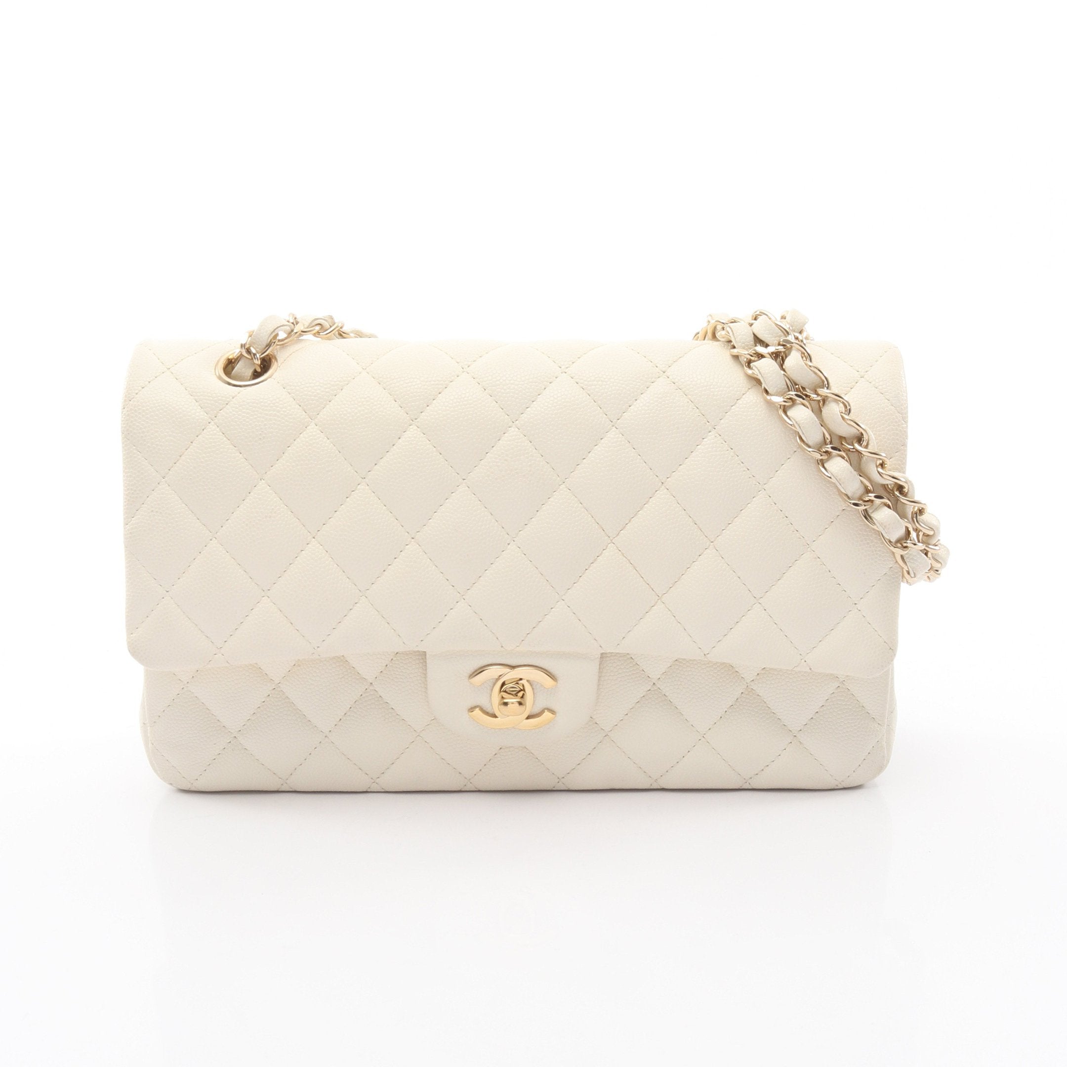 マトラッセ Wフラップ Wチェーンショルダーバッグ キャビアスキン