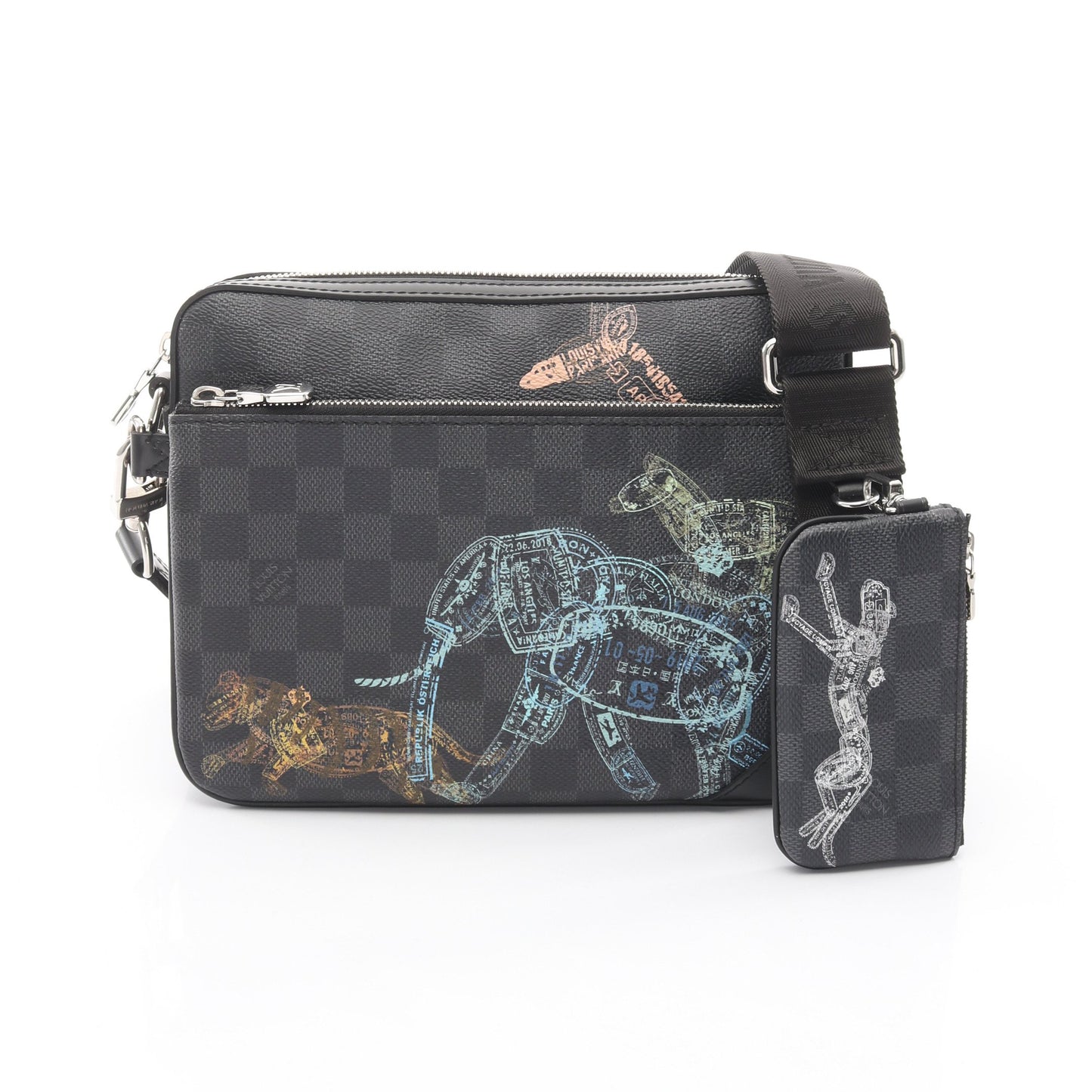 トリオ メッセンジャー ダミエグラフィット アニマルプリント ショルダーバッグ PVC レザー ブラック ルイヴィトン バッグ LOUIS VUITTON