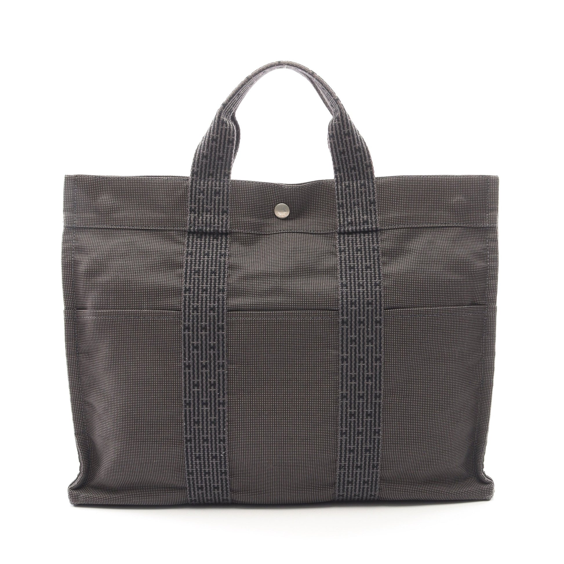 エールラインMM ハンドバッグ トートバッグ ナイロンキャンバス ダークグレー シルバー金具 エルメス バッグ HERMES