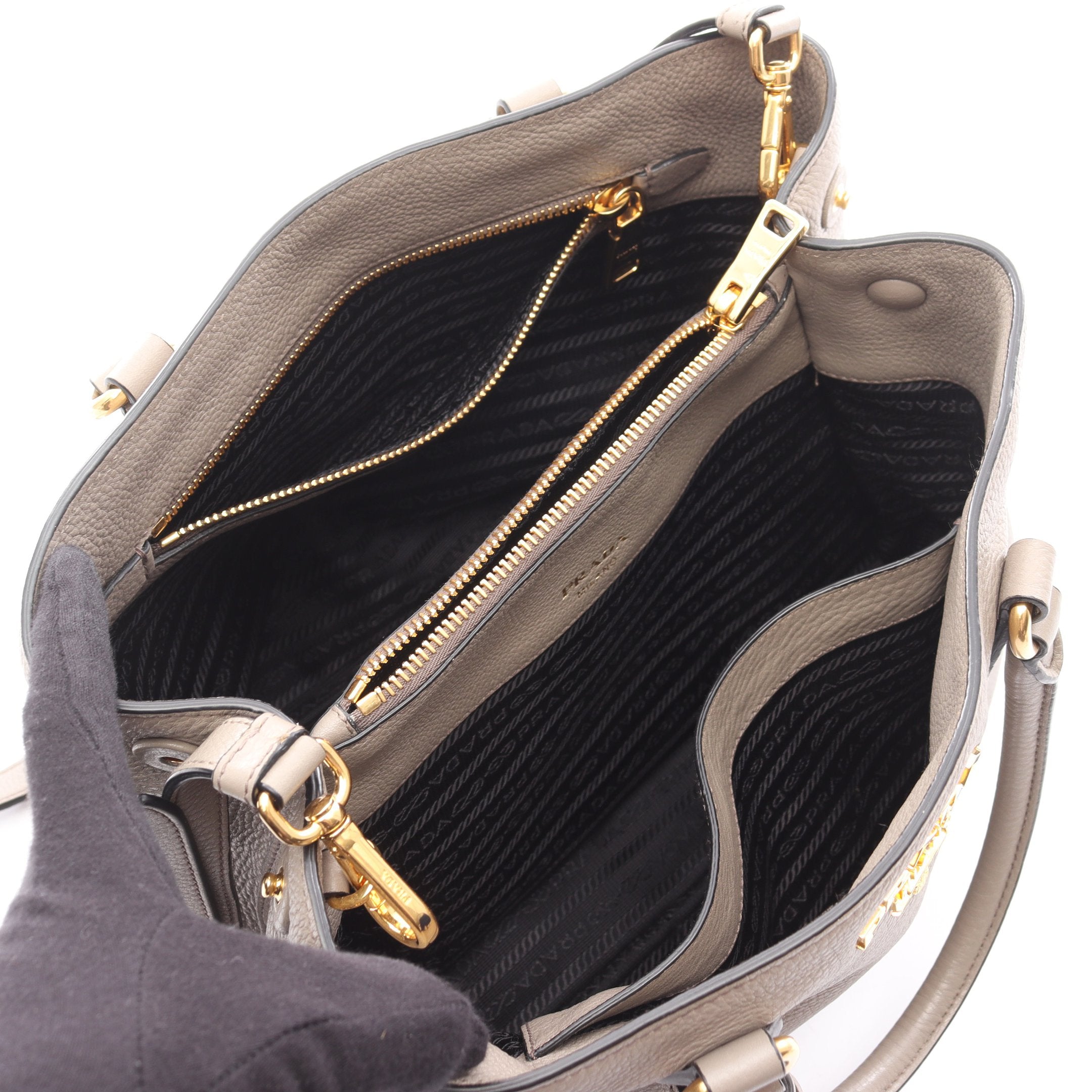 ヴィッテロダイノ ハンドバッグ レザー グレーベージュ 2WAY プラダ