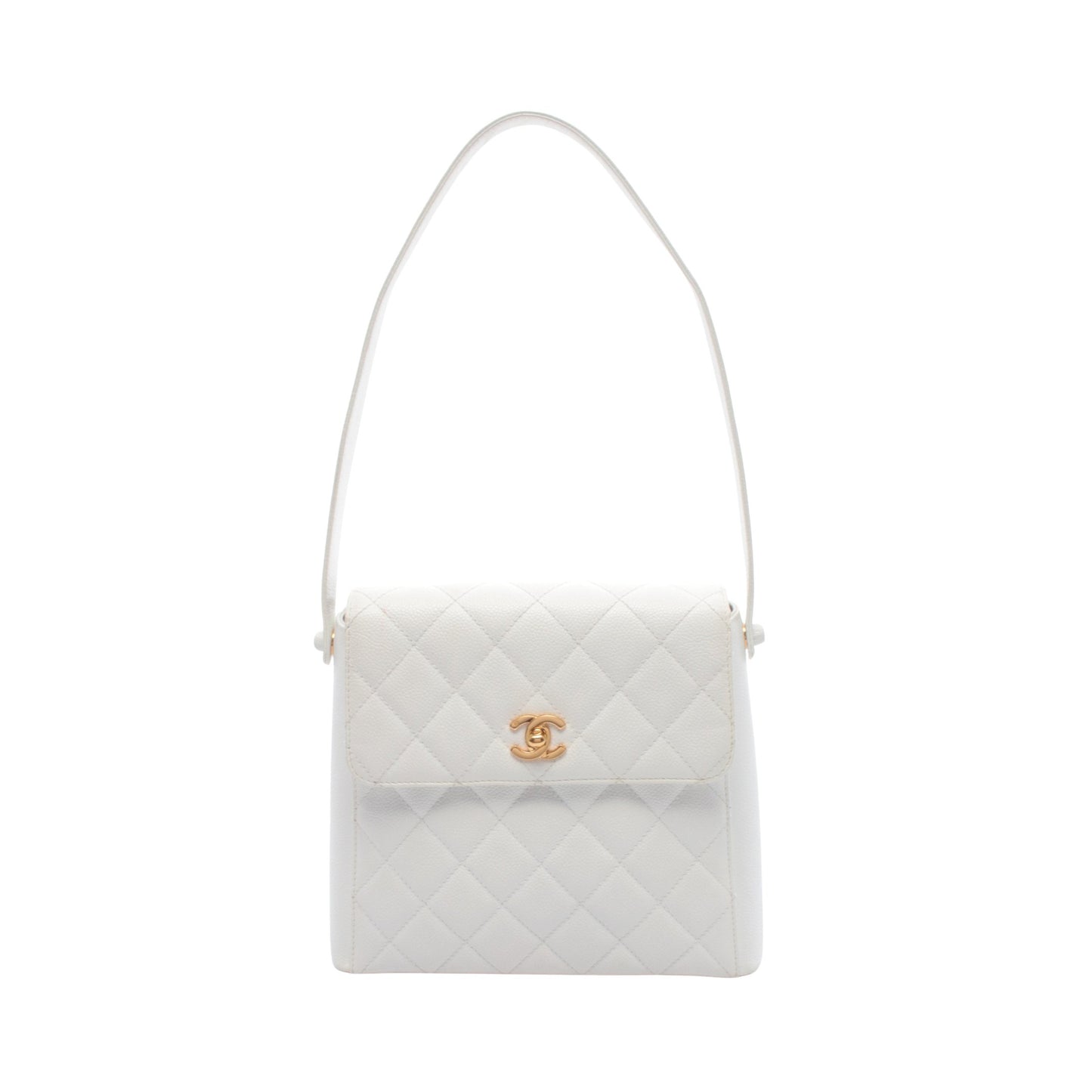 マトラッセ ワンショルダーバッグ キャビアスキン ホワイト ゴールド金具 シャネル バッグ CHANEL