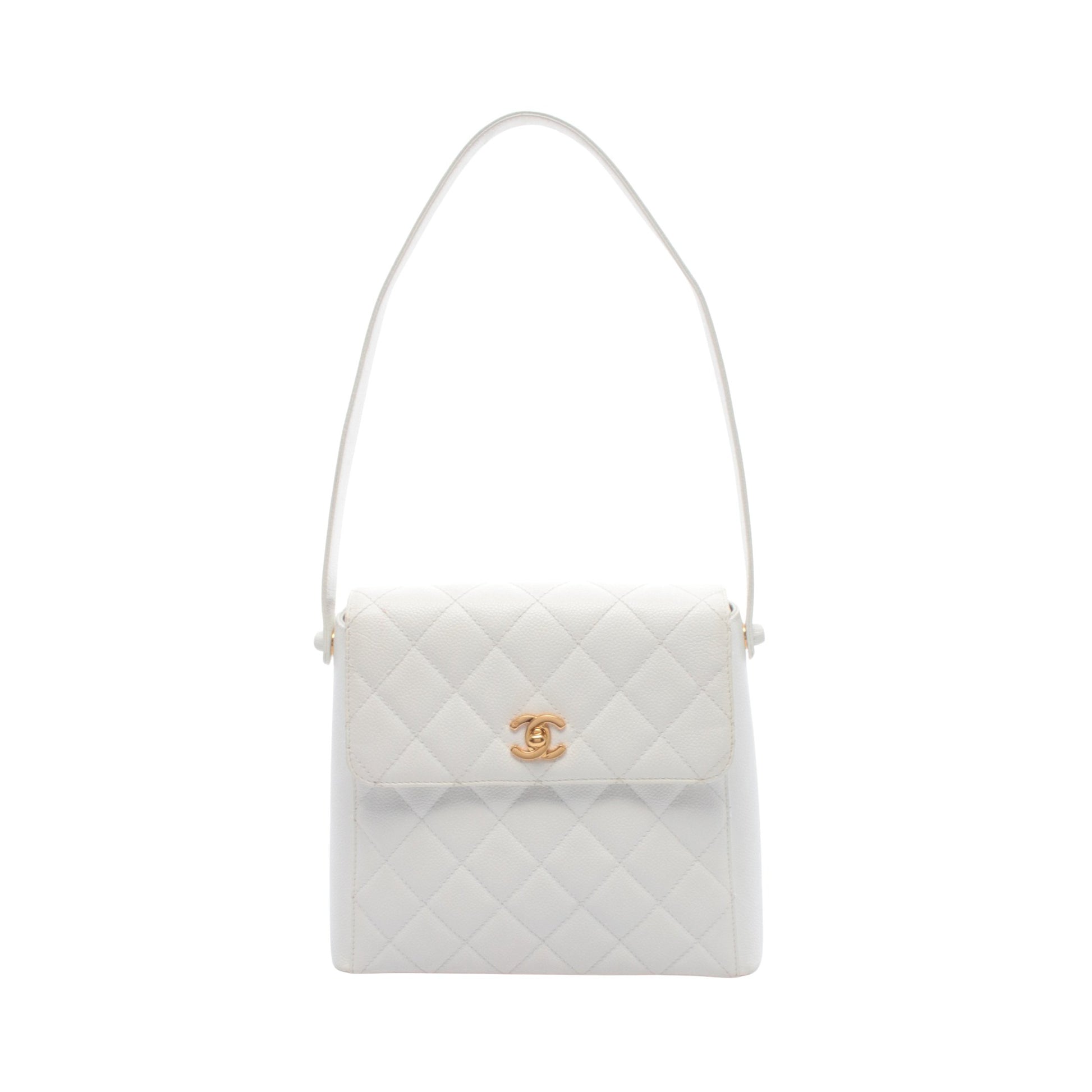 マトラッセ ワンショルダーバッグ キャビアスキン ホワイト ゴールド金具 シャネル バッグ CHANEL