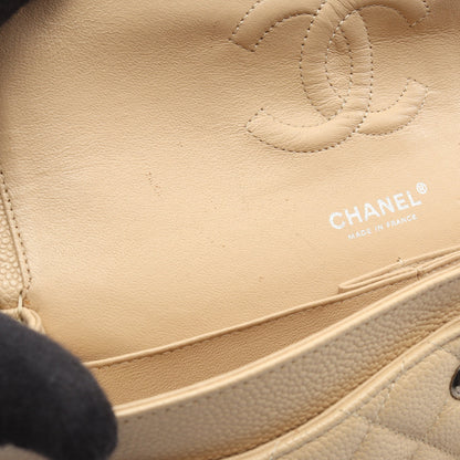 マトラッセ Wフラップ Wチェーンショルダーバッグ キャビアスキン ライトベージュ シルバー金具 シャネル バッグ CHANEL