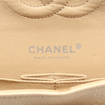 マトラッセ Wフラップ Wチェーンショルダーバッグ キャビアスキン ライトベージュ シルバー金具 シャネル バッグ CHANEL