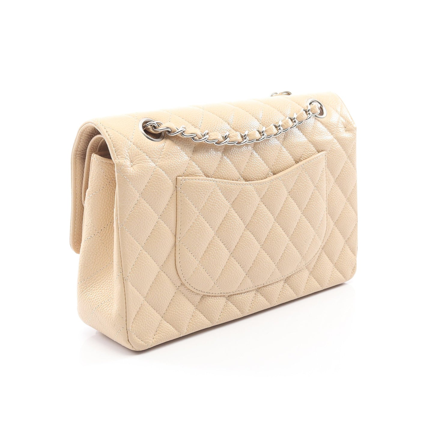 マトラッセ Wフラップ Wチェーンショルダーバッグ キャビアスキン ライトベージュ シルバー金具 シャネル バッグ CHANEL