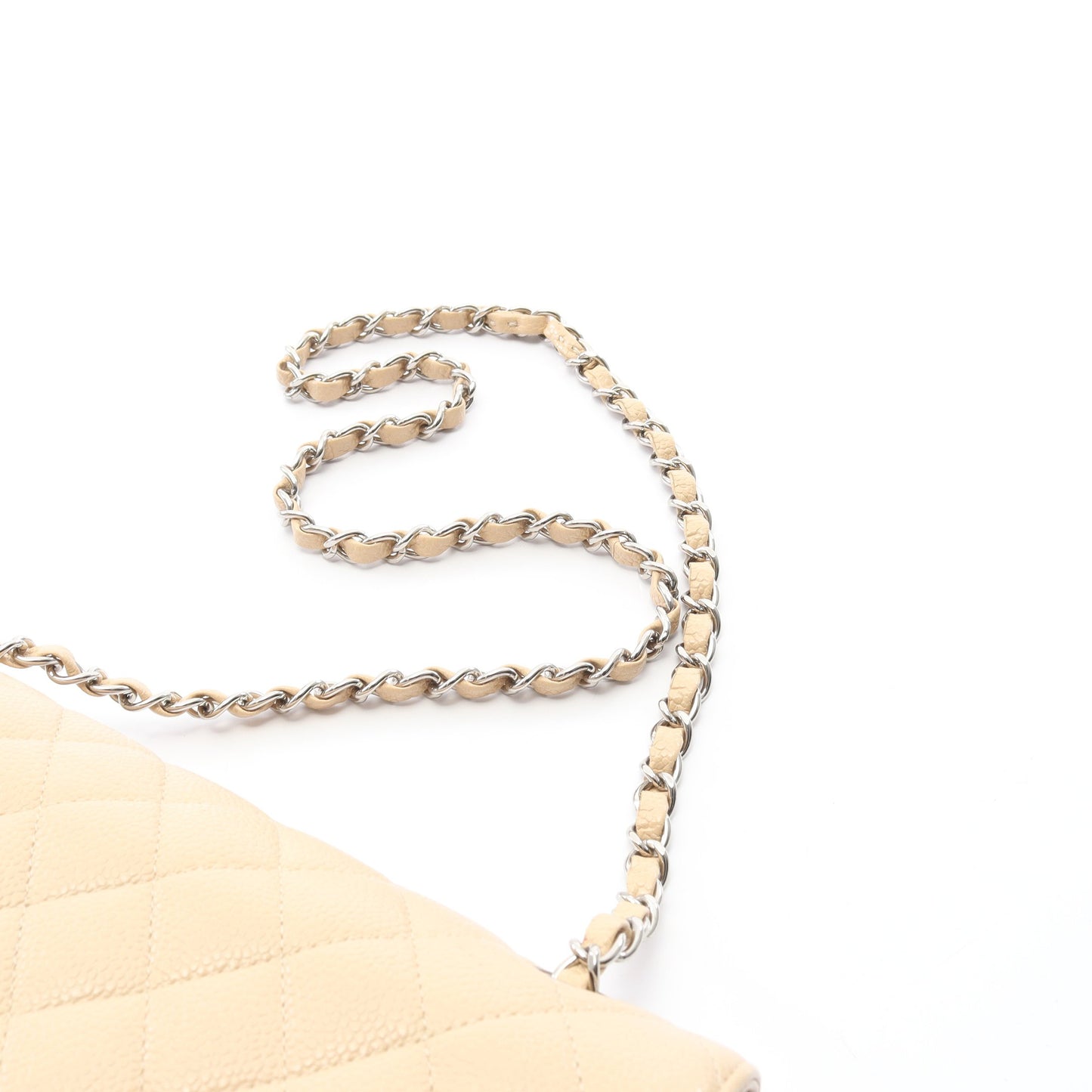 マトラッセ Wフラップ Wチェーンショルダーバッグ キャビアスキン ライトベージュ シルバー金具 シャネル バッグ CHANEL