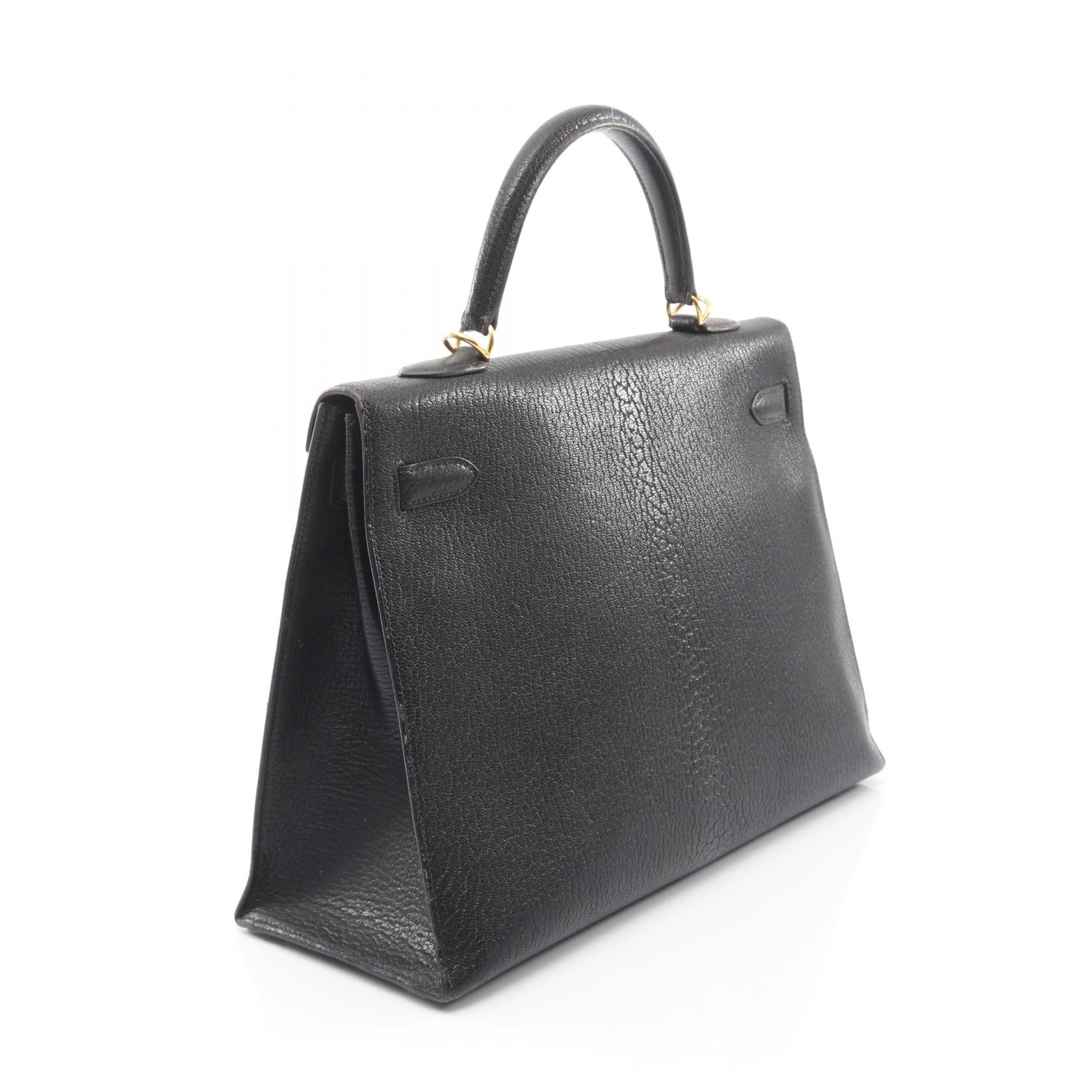 ケリー35 ハンドバッグ シェーブル ブラック ゴールド金具 □E刻印 エルメス バッグ HERMES