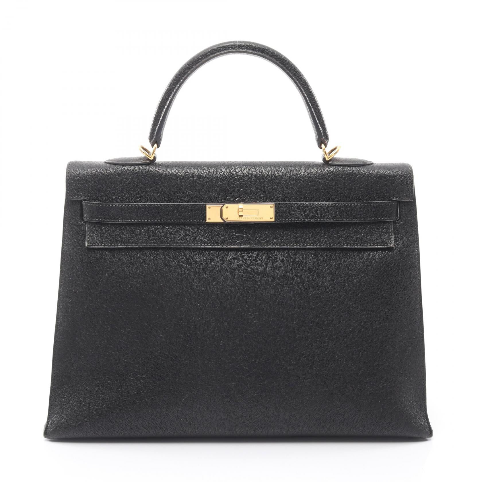 ケリー35 ハンドバッグ シェーブル ブラック ゴールド金具 □E刻印 エルメス バッグ HERMES
