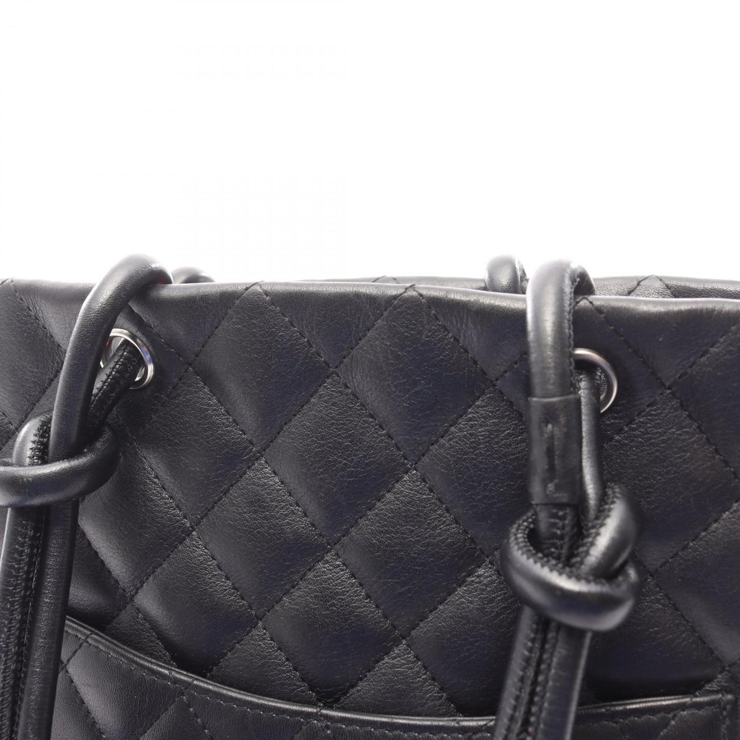 カンボンライン ミディアム ハンドバッグ トートバッグ レザー エナメルレザー ブラック シルバー金具 シャネル バッグ CHANEL