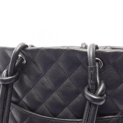 カンボンライン ミディアム ハンドバッグ トートバッグ レザー エナメルレザー ブラック シルバー金具 シャネル バッグ CHANEL